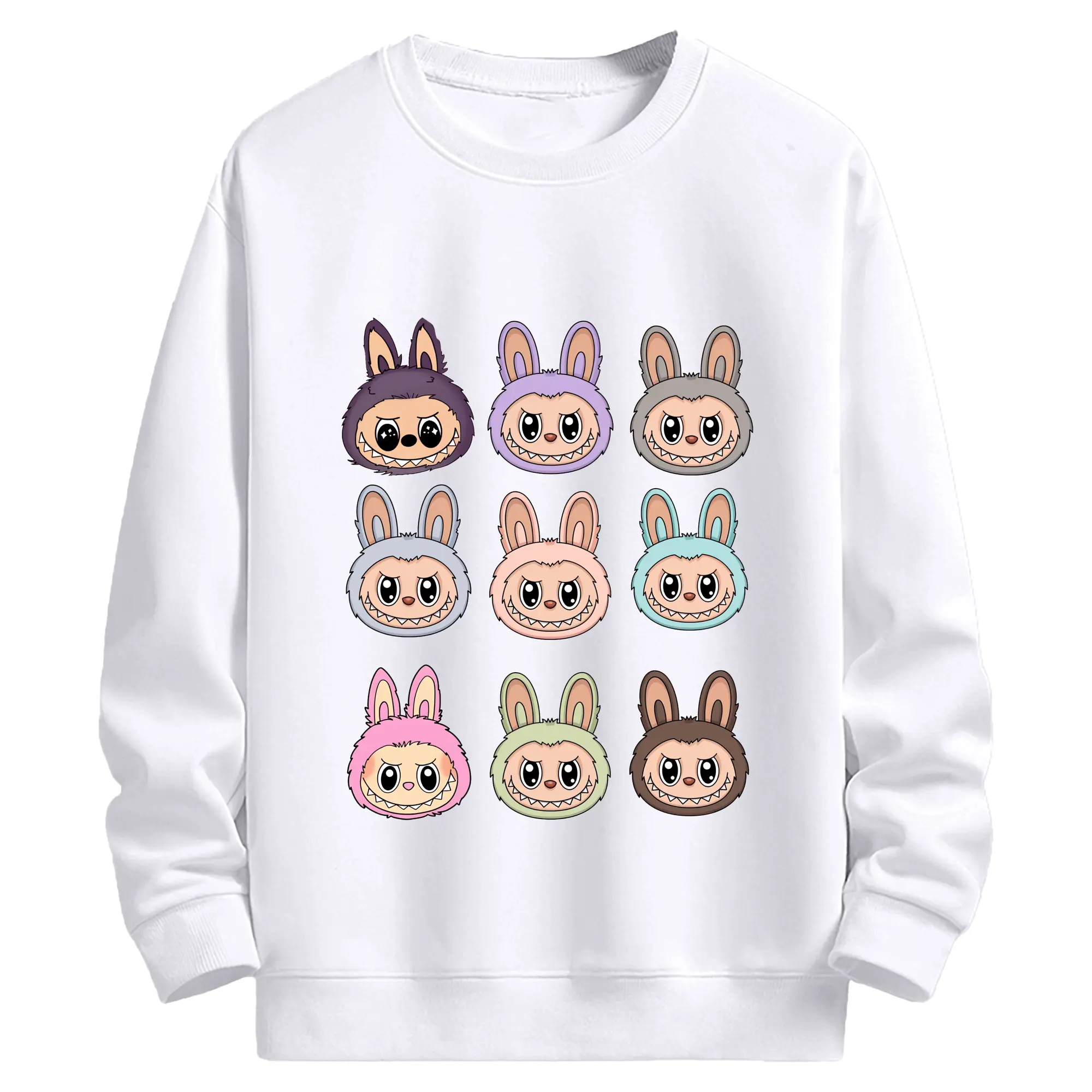 ラブブ グッズ ラブブ - 高品質 クルーネック スウェット ・ コットン59％ ポリエステル41％ ・ ユニセックス 長袖 トレーナー ・ カジュアル デイリー スポーツ 散歩用