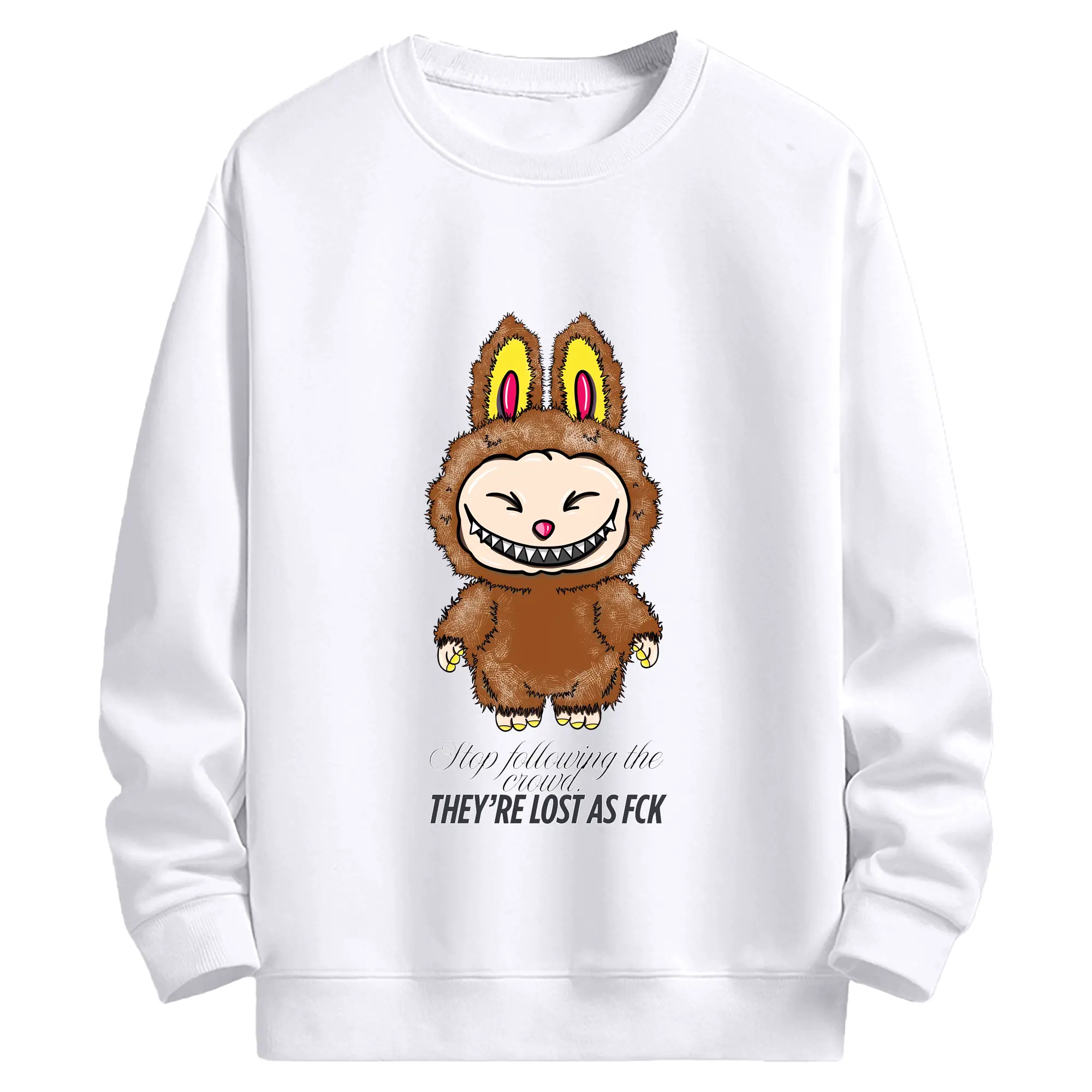 ラブブ グッズ ラブブ - 高品質 クルーネック スウェット ・ コットン59％ ポリエステル41％ ・ ユニセックス 長袖 トレーナー ・ カジュアル デイリー スポーツ 散歩用