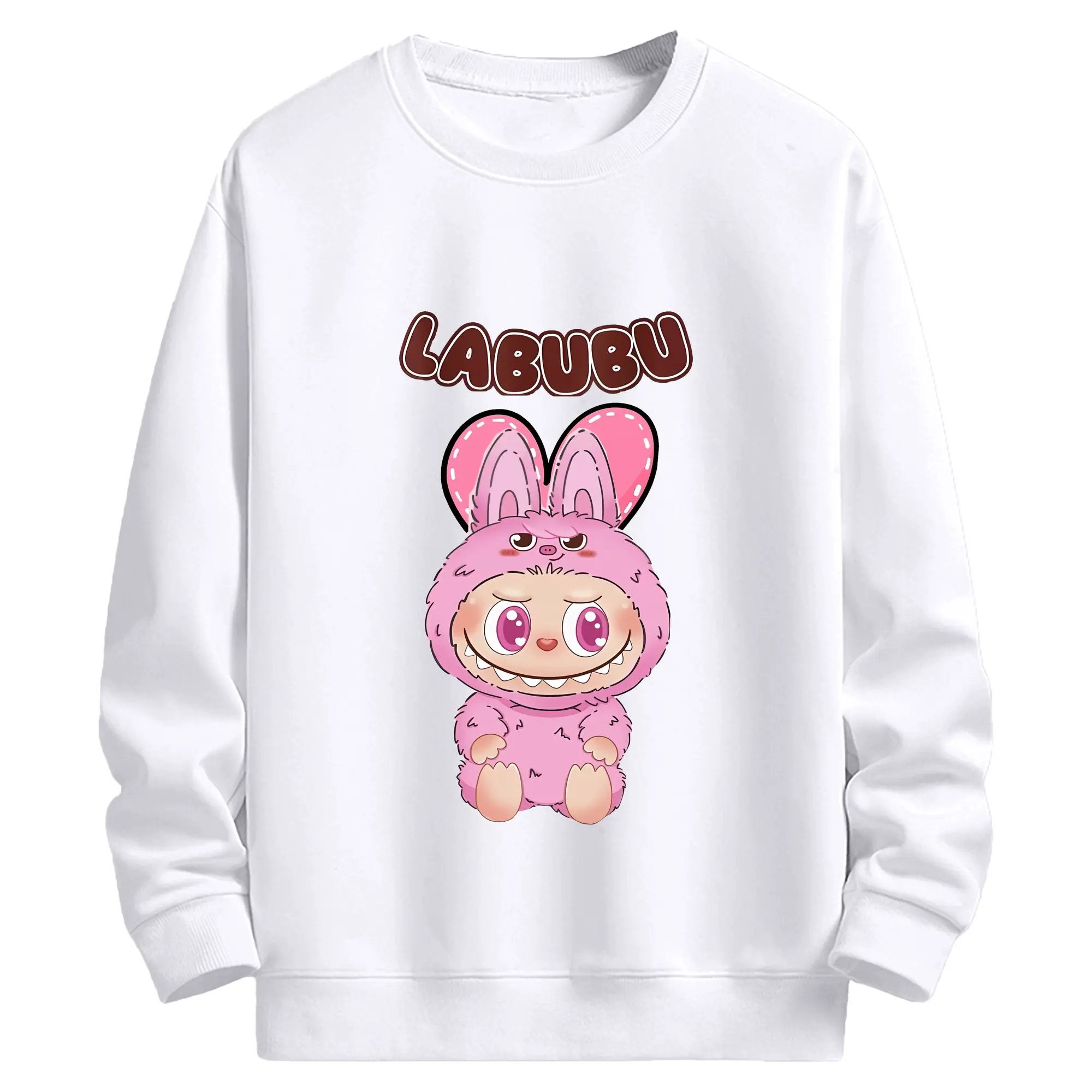 ラブブ グッズ ラブブ - 高品質 クルーネック スウェット ・ コットン59％ ポリエステル41％ ・ ユニセックス 長袖 トレーナー ・ カジュアル デイリー スポーツ 散歩用