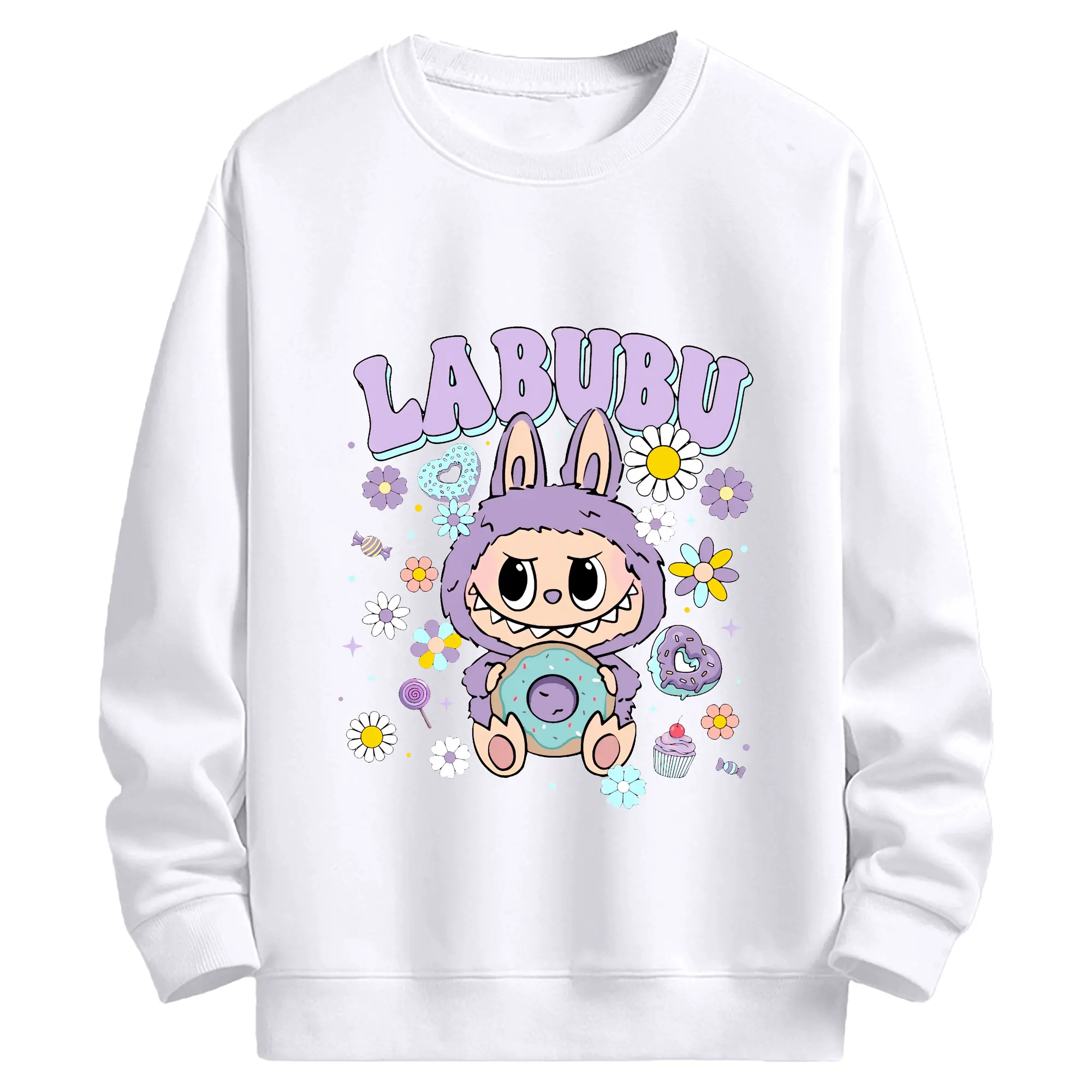 ラブブ グッズ ラブブ - 高品質 クルーネック スウェット ・ コットン59％ ポリエステル41％ ・ ユニセックス 長袖 トレーナー ・ カジュアル デイリー スポーツ 散歩用