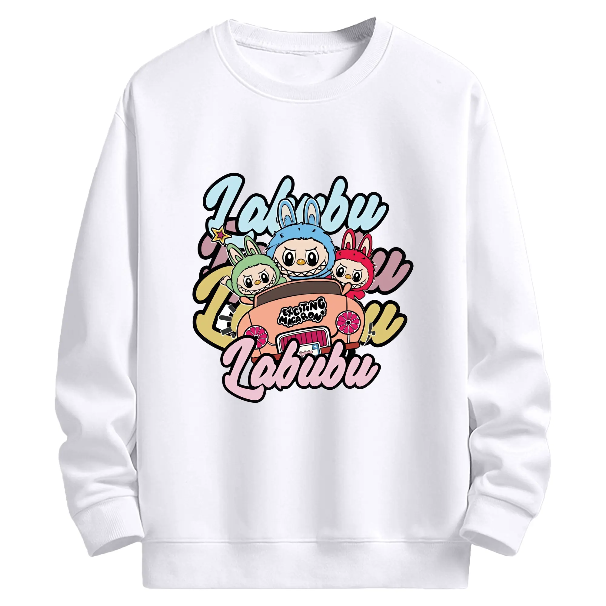 ラブブ グッズ ラブブ - 高品質 クルーネック スウェット ・ コットン59％ ポリエステル41％ ・ ユニセックス 長袖 トレーナー ・ カジュアル デイリー スポーツ 散歩用