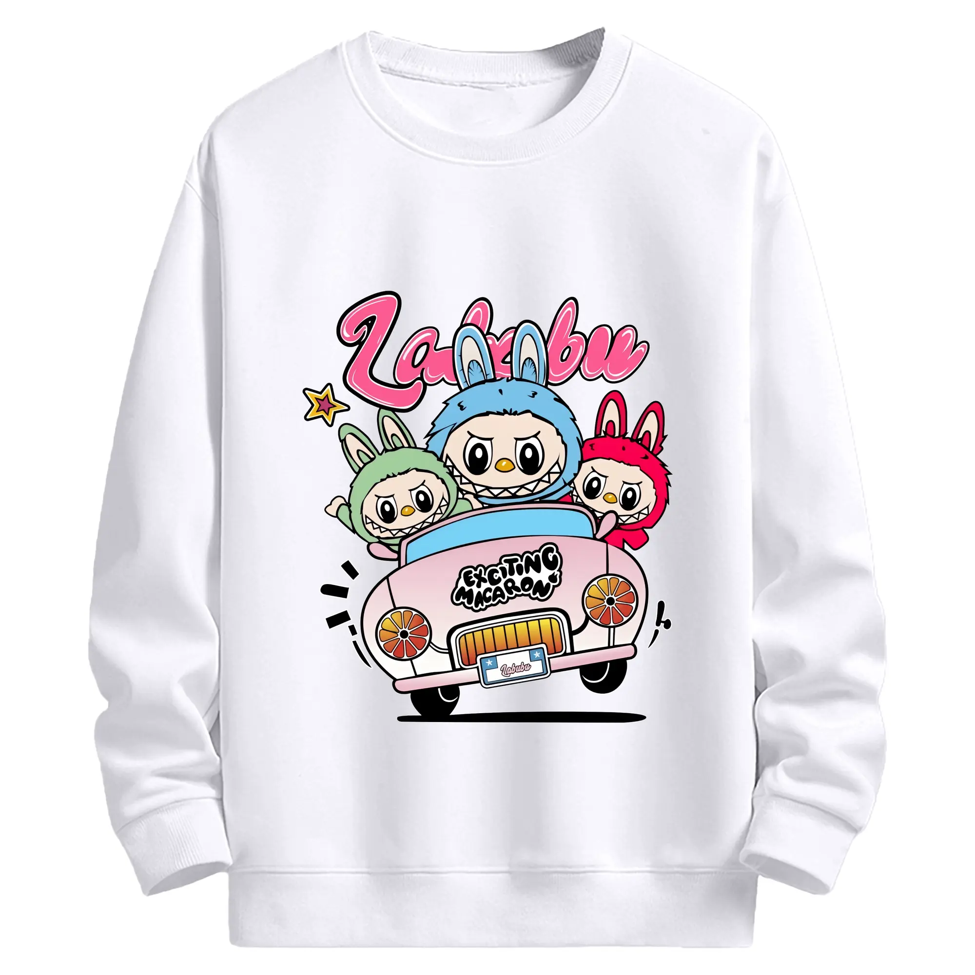 ラブブ グッズ ラブブ - 高品質 クルーネック スウェット ・ コットン59％ ポリエステル41％ ・ ユニセックス 長袖 トレーナー ・ カジュアル デイリー スポーツ 散歩用