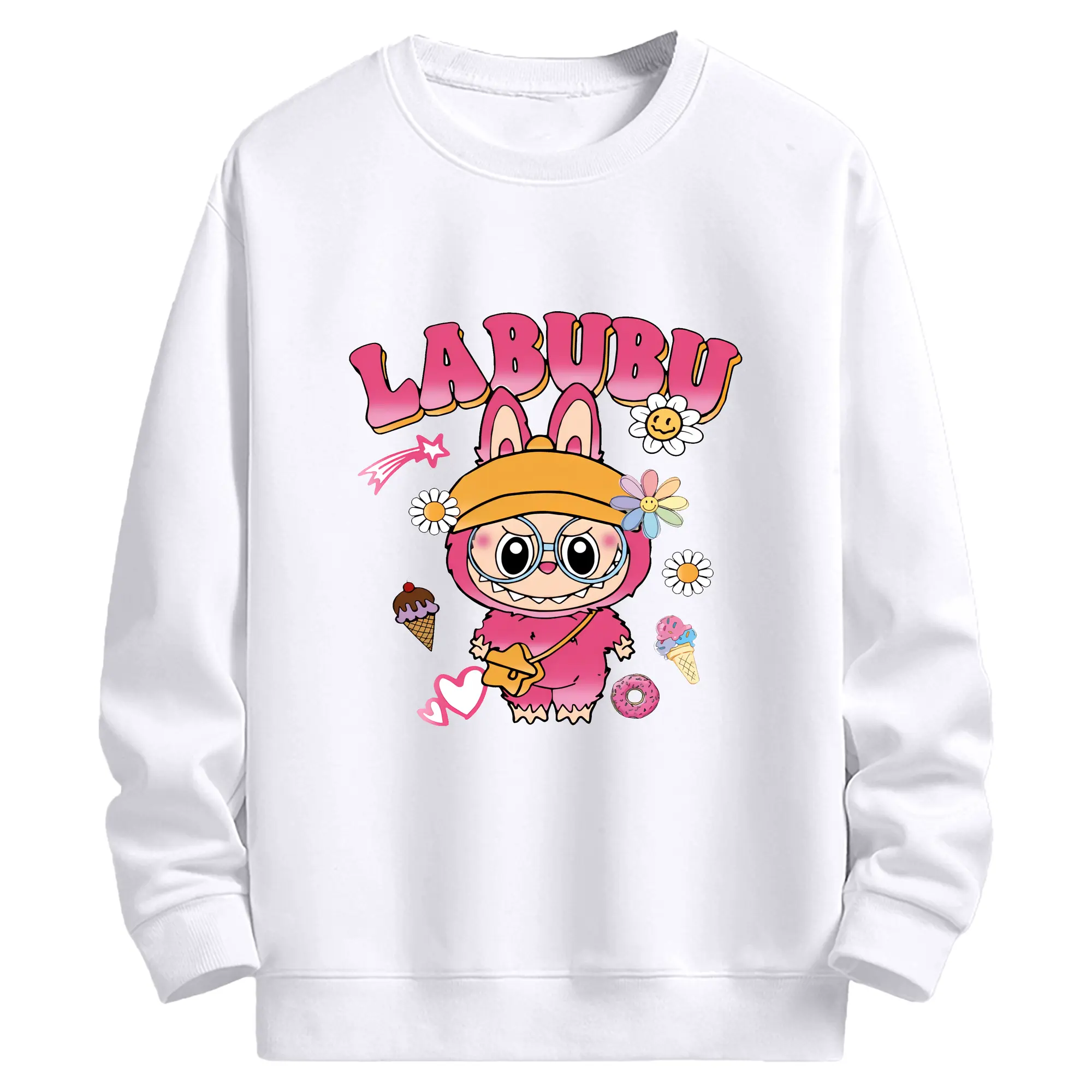 ラブブ グッズ ラブブ - 高品質 クルーネック スウェット ・ コットン59％ ポリエステル41％ ・ ユニセックス 長袖 トレーナー ・ カジュアル デイリー スポーツ 散歩用