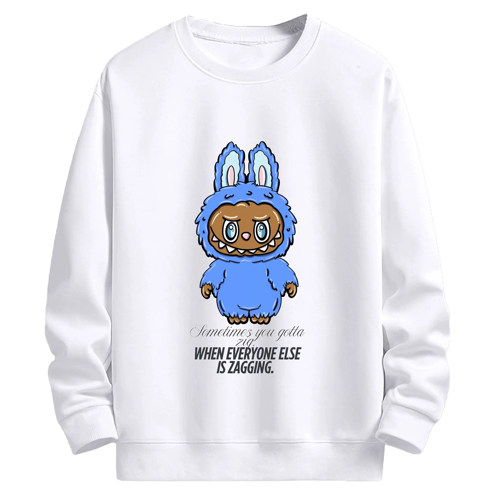 ラブブ グッズ ラブブ - 高品質 クルーネック スウェット ・ コットン59％ ポリエステル41％ ・ ユニセックス 長袖 トレーナー ・ カジュアル デイリー スポーツ 散歩用