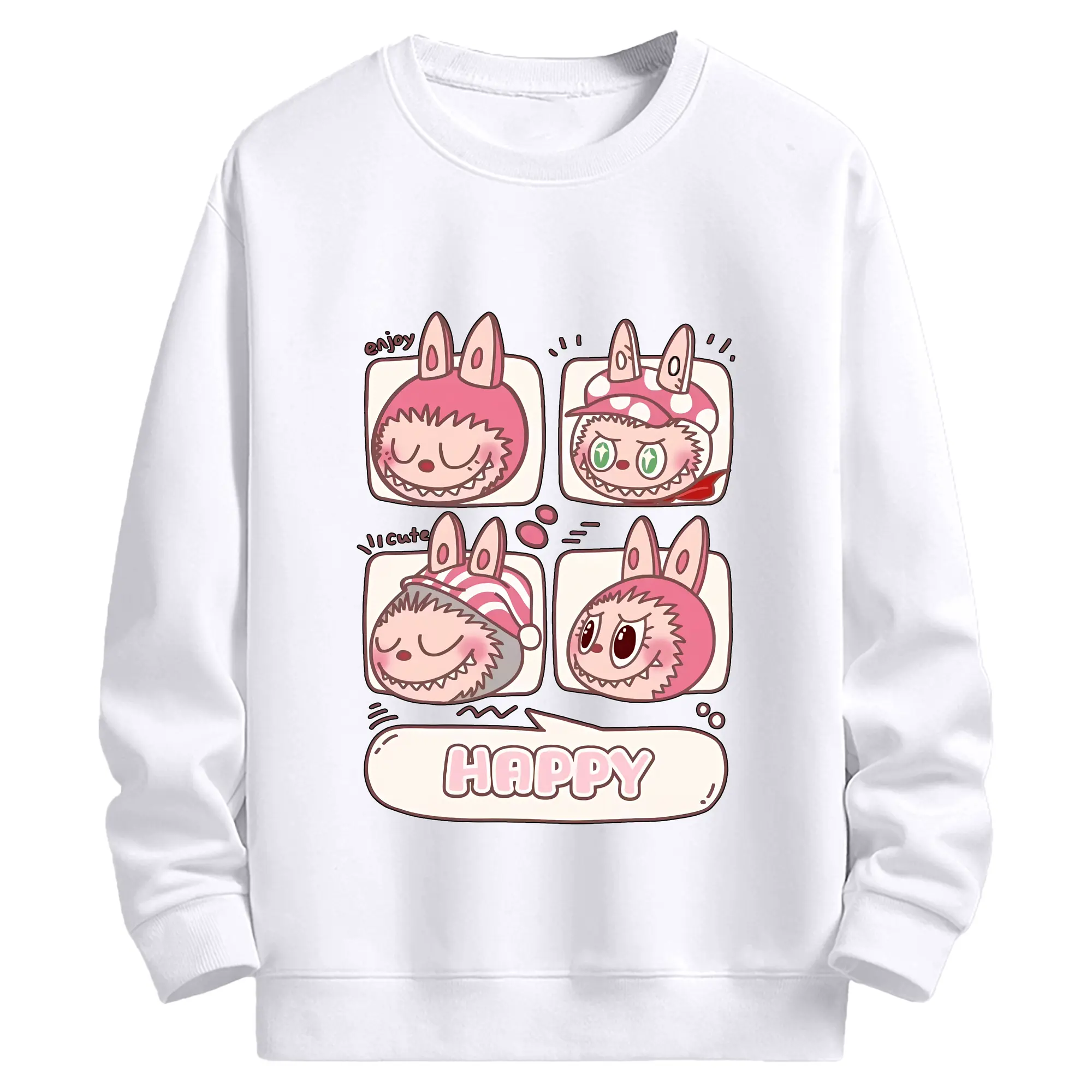 ラブブ グッズ ラブブ - 高品質 クルーネック スウェット ・ コットン59％ ポリエステル41％ ・ ユニセックス 長袖 トレーナー ・ カジュアル デイリー スポーツ 散歩用