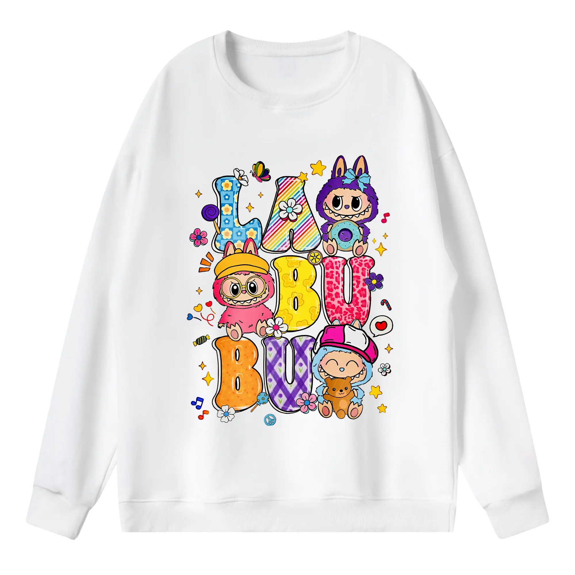 ラブブ グッズ ラブブ - 薄手 クルーネック スウェット 裏毛260g · ポリエステル 春秋向け カジュアル 男女兼用 · トレーナー デイリー スポーツ 散歩に最適