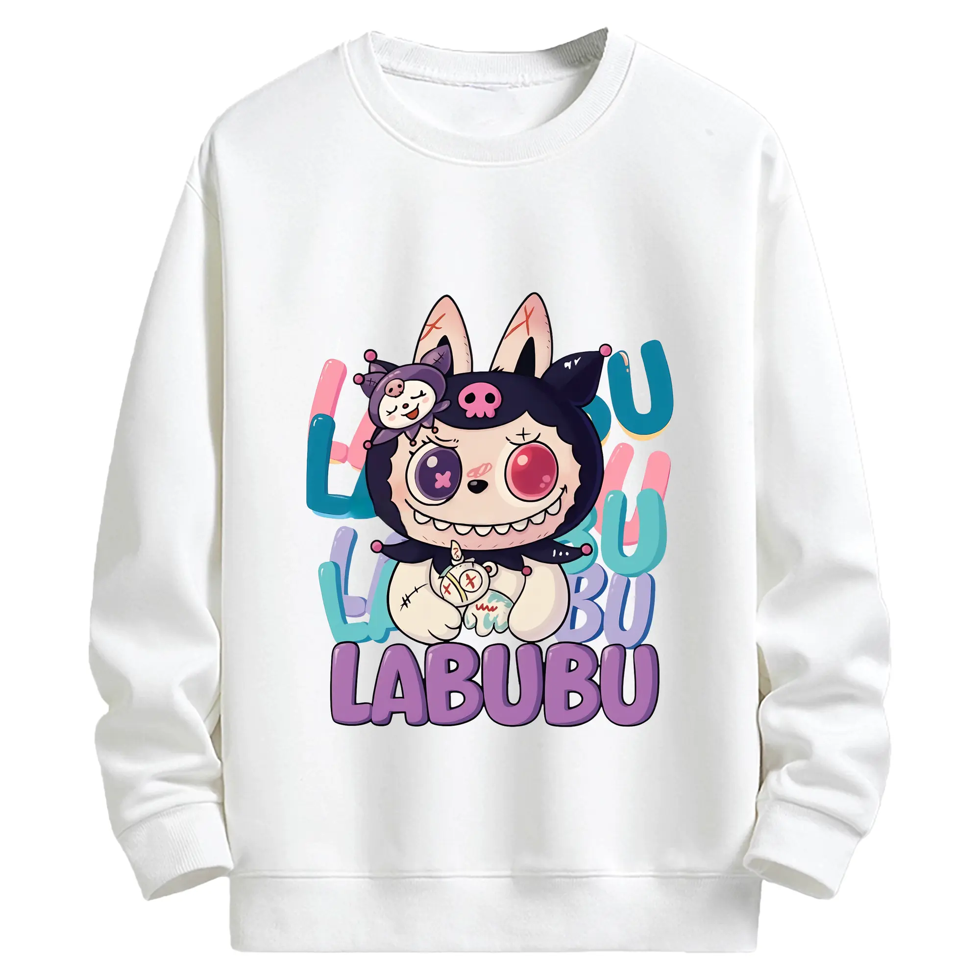 ラブブ グッズ ラブブ - キッズ クルーネックスウェットシャツ ・ フロントプリント ・ 綿80％ ポリエステル20％ ・ 快適 通学 スポーツ 日常使い お散歩用