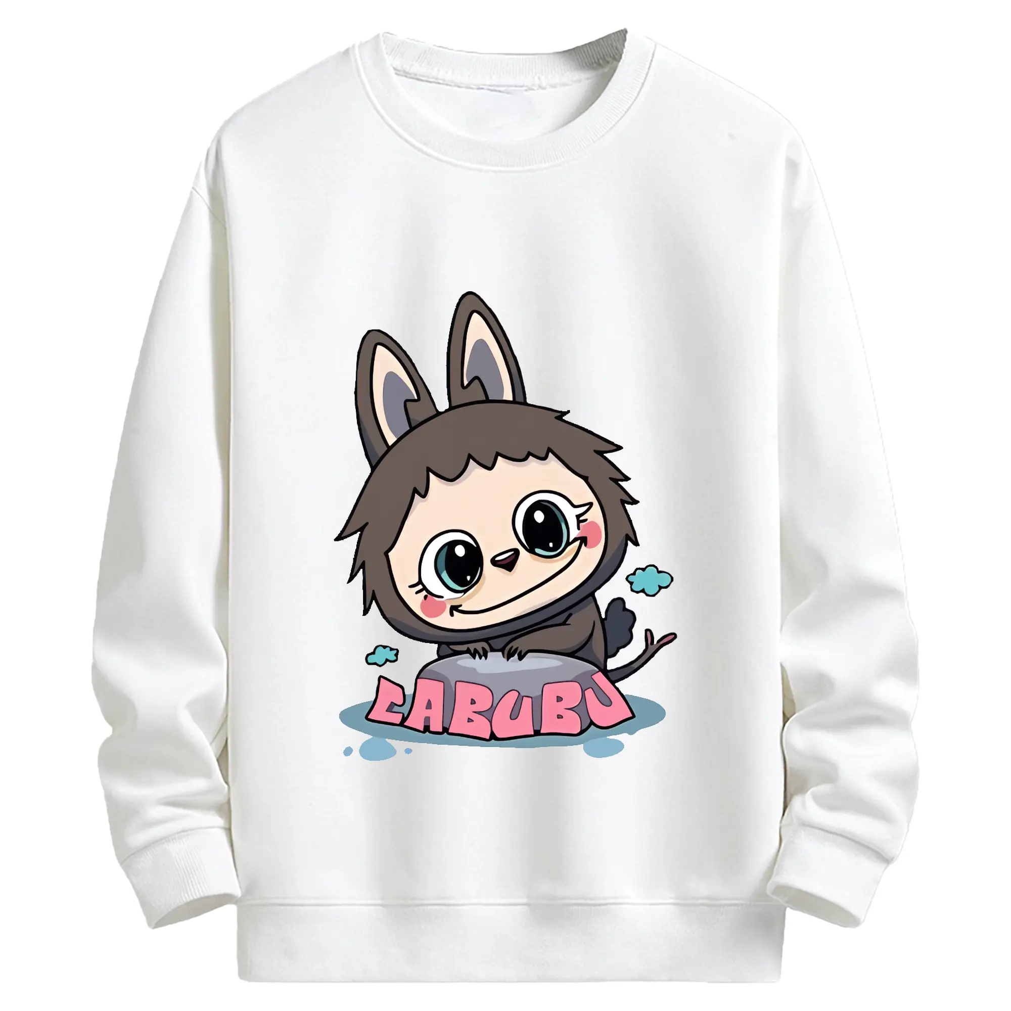 ラブブ グッズ ラブブ - キッズ クルーネックスウェットシャツ ・ フロントプリント ・ 綿80％ ポリエステル20％ ・ 快適 通学 スポーツ 日常使い お散歩用