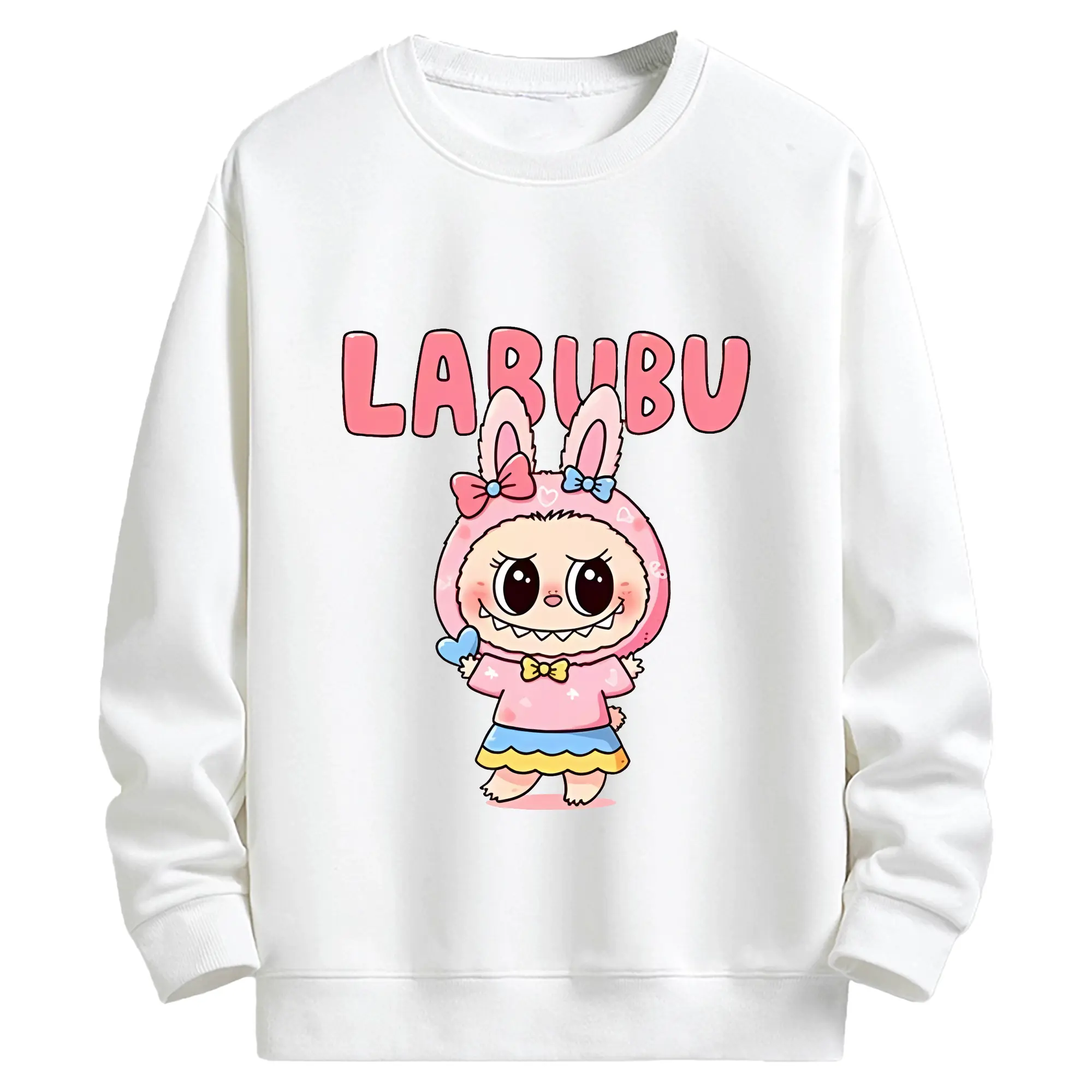 ラブブ グッズ ラブブ - キッズ クルーネックスウェットシャツ ・ フロントプリント ・ 綿80％ ポリエステル20％ ・ 快適 通学 スポーツ 日常使い お散歩用