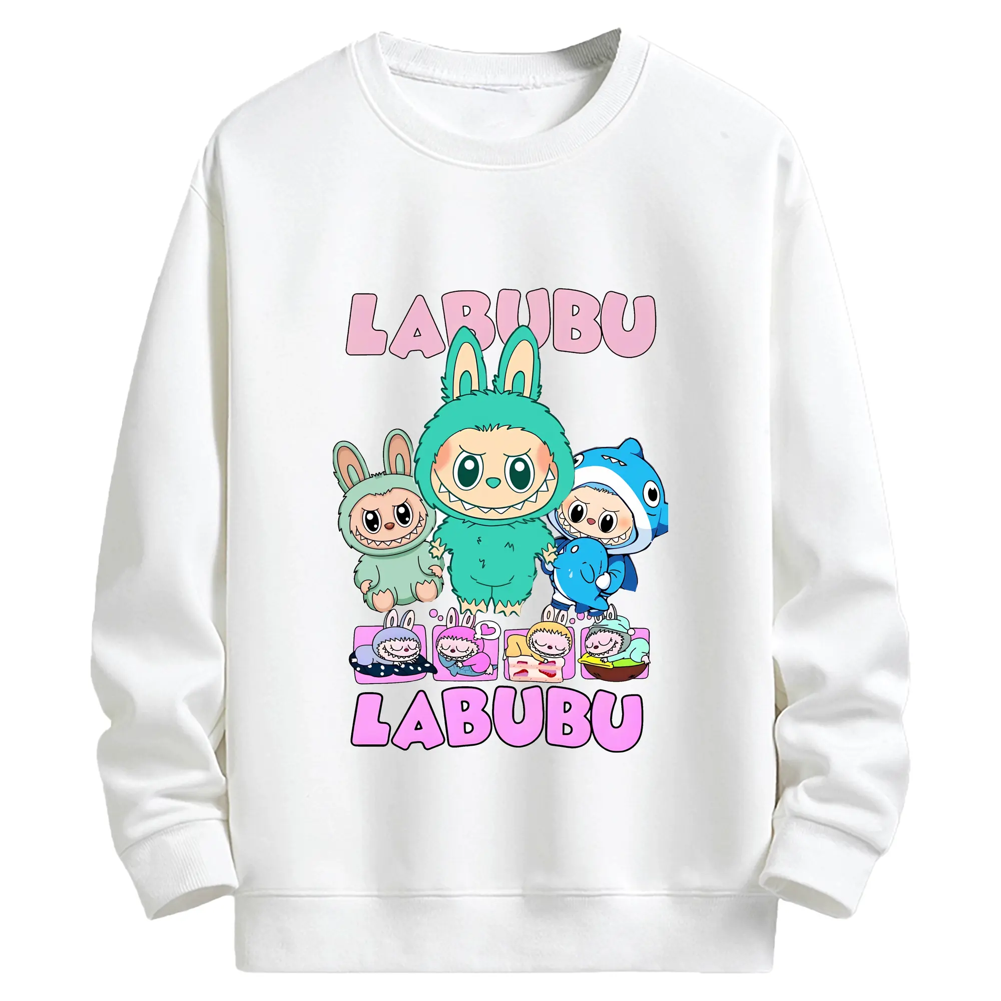 ラブブ グッズ ラブブ - キッズ クルーネックスウェットシャツ ・ フロントプリント ・ 綿80％ ポリエステル20％ ・ 快適 通学 スポーツ 日常使い お散歩用