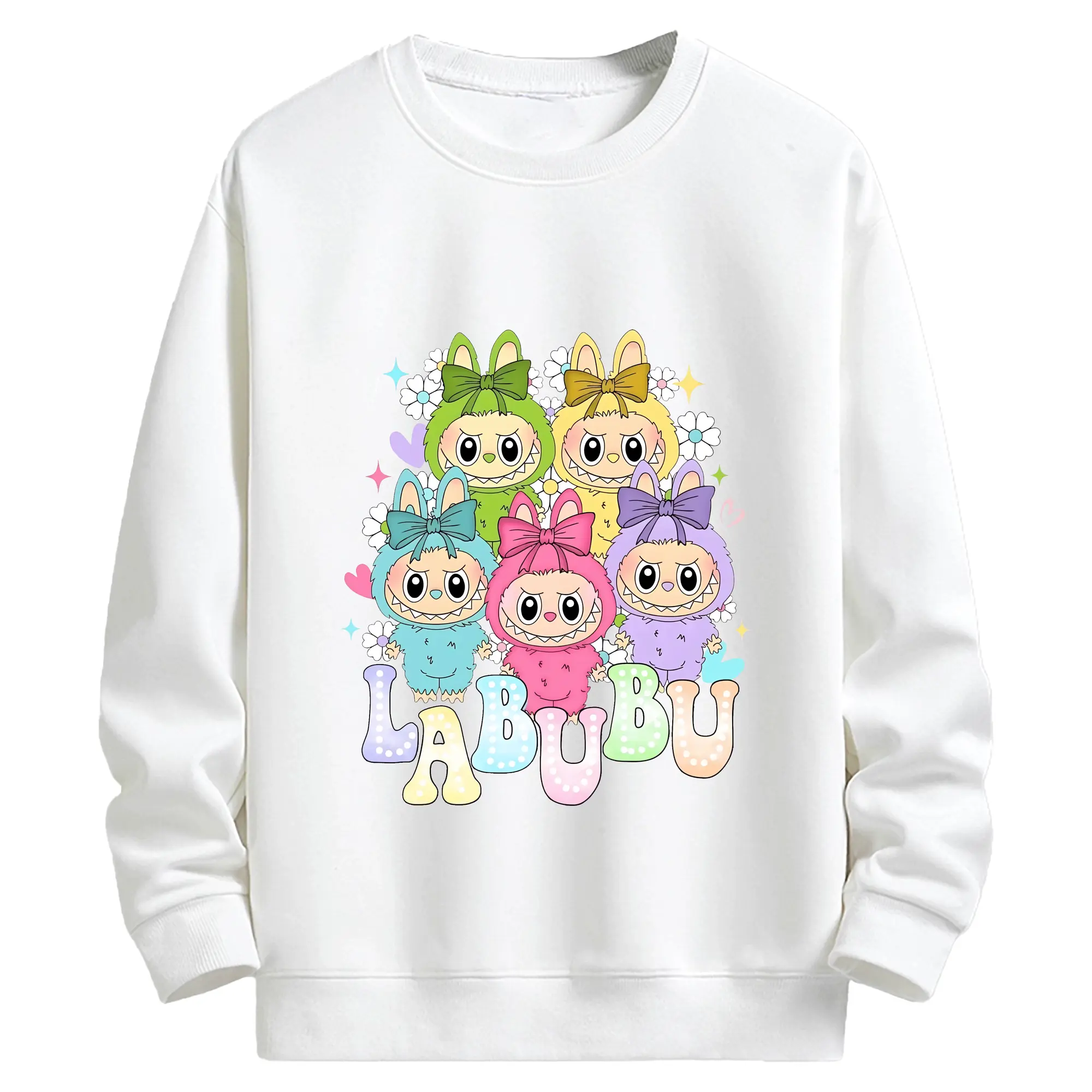 ラブブ グッズ ラブブ - キッズ クルーネックスウェットシャツ ・ フロントプリント ・ 綿80％ ポリエステル20％ ・ 快適 通学 スポーツ 日常使い お散歩用