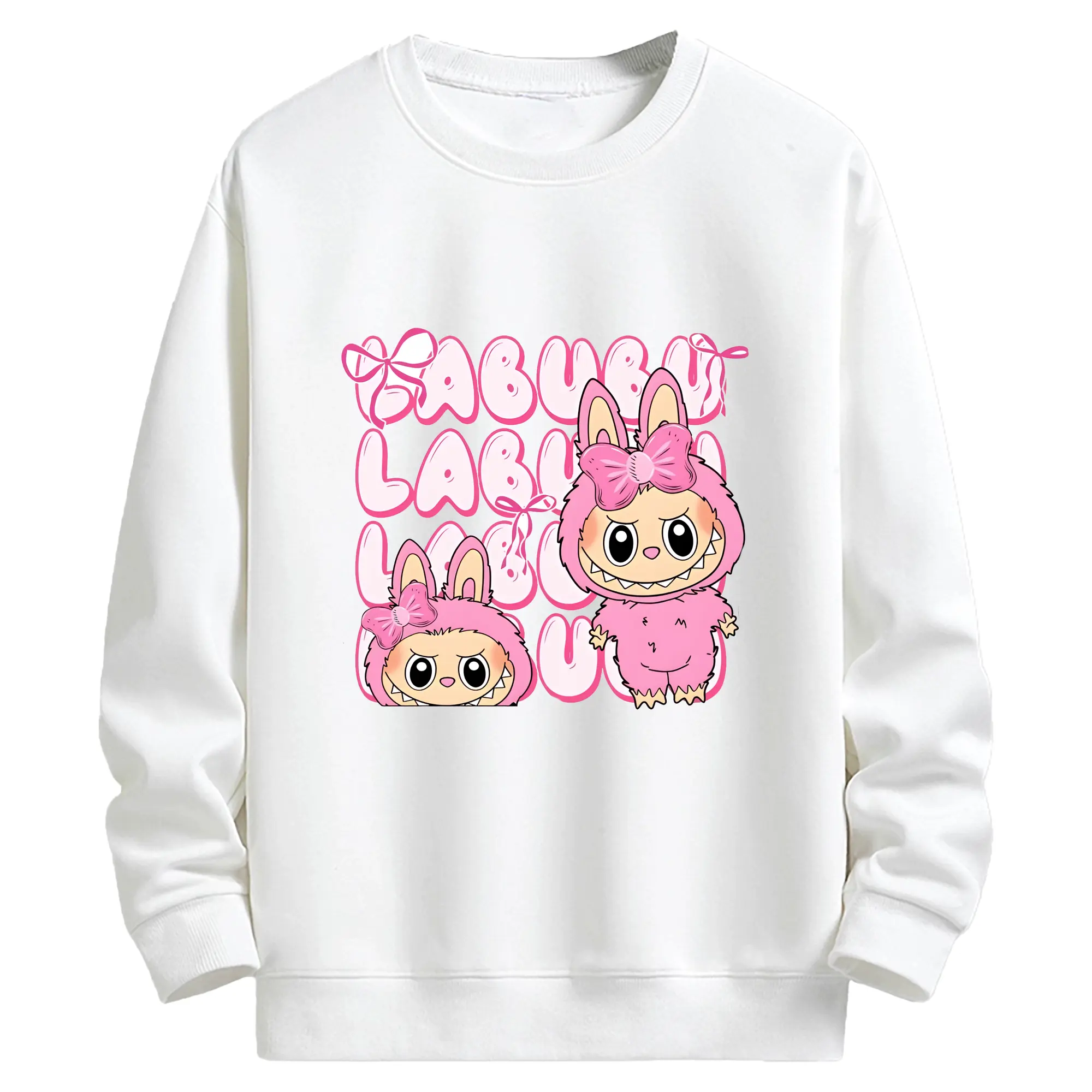 ラブブ グッズ ラブブ - キッズ クルーネックスウェットシャツ ・ フロントプリント ・ 綿80％ ポリエステル20％ ・ 快適 通学 スポーツ 日常使い お散歩用
