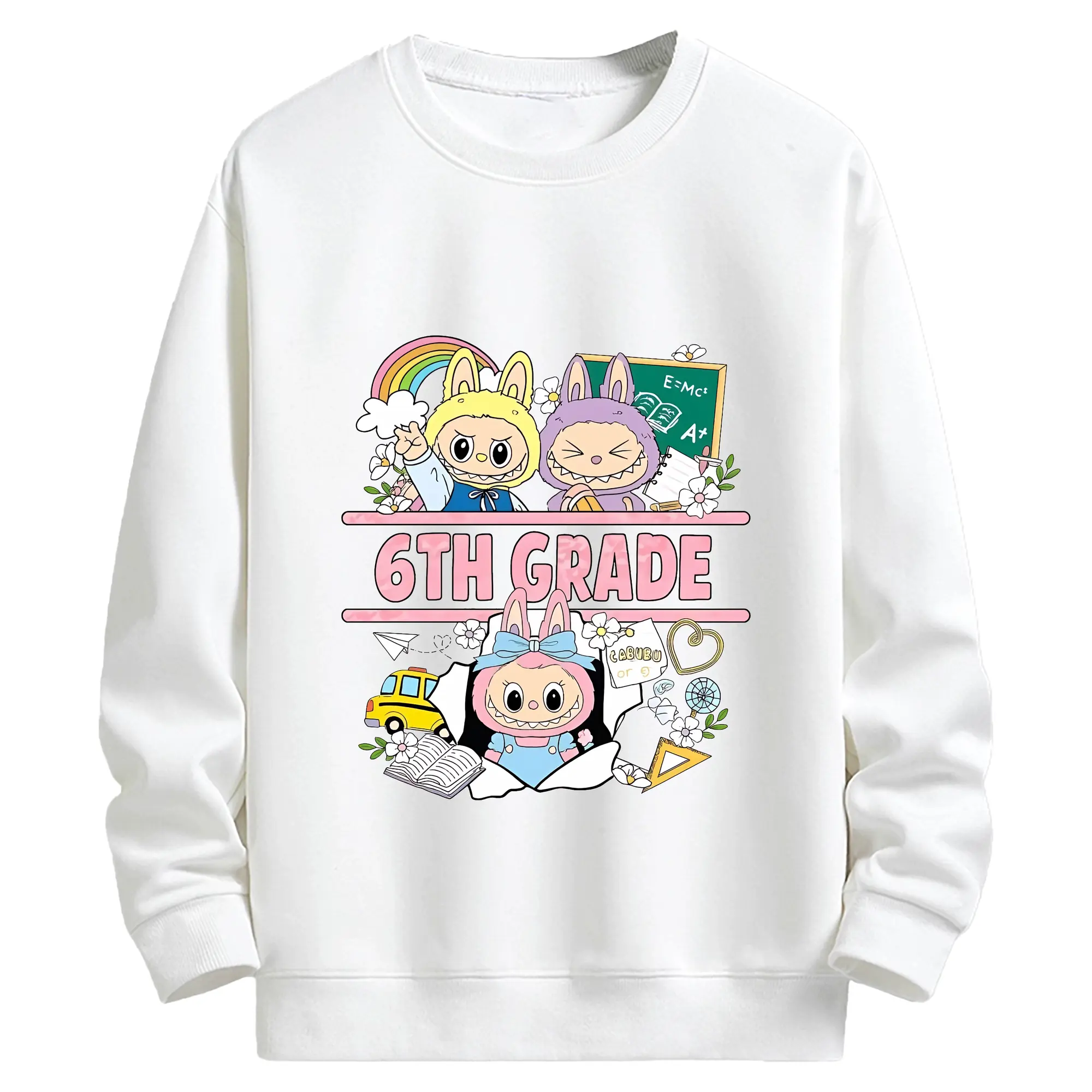 ラブブ グッズ ラブブ - キッズ クルーネックスウェットシャツ ・ フロントプリント ・ 綿80％ ポリエステル20％ ・ 快適 通学 スポーツ 日常使い お散歩用