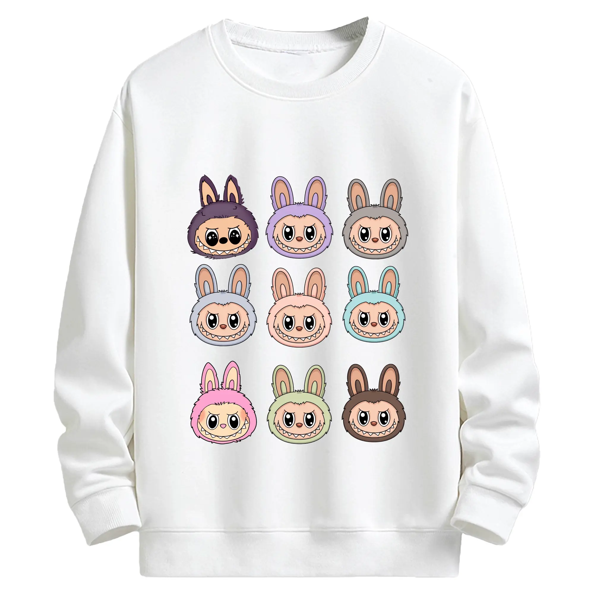 ラブブ グッズ ラブブ - キッズ クルーネックスウェットシャツ ・ フロントプリント ・ 綿80％ ポリエステル20％ ・ 快適 通学 スポーツ 日常使い お散歩用