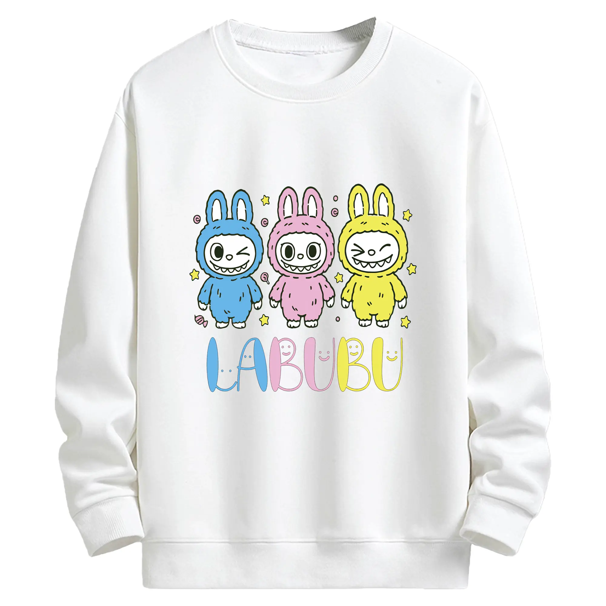 ラブブ グッズ ラブブ - キッズ クルーネックスウェットシャツ ・ フロントプリント ・ 綿80％ ポリエステル20％ ・ 快適 通学 スポーツ 日常使い お散歩用