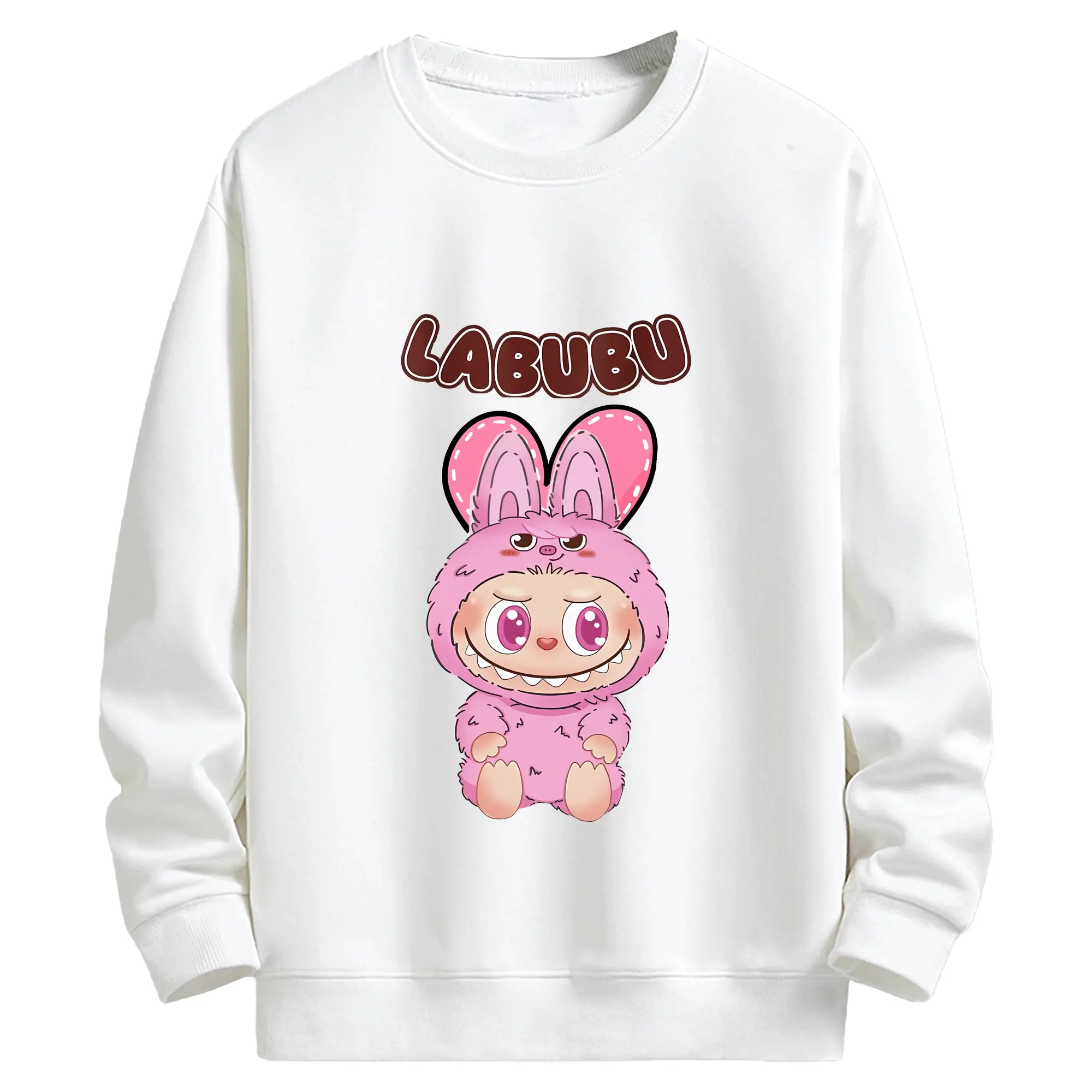 ラブブ グッズ ラブブ - キッズ クルーネックスウェットシャツ ・ フロントプリント ・ 綿80％ ポリエステル20％ ・ 快適 通学 スポーツ 日常使い お散歩用