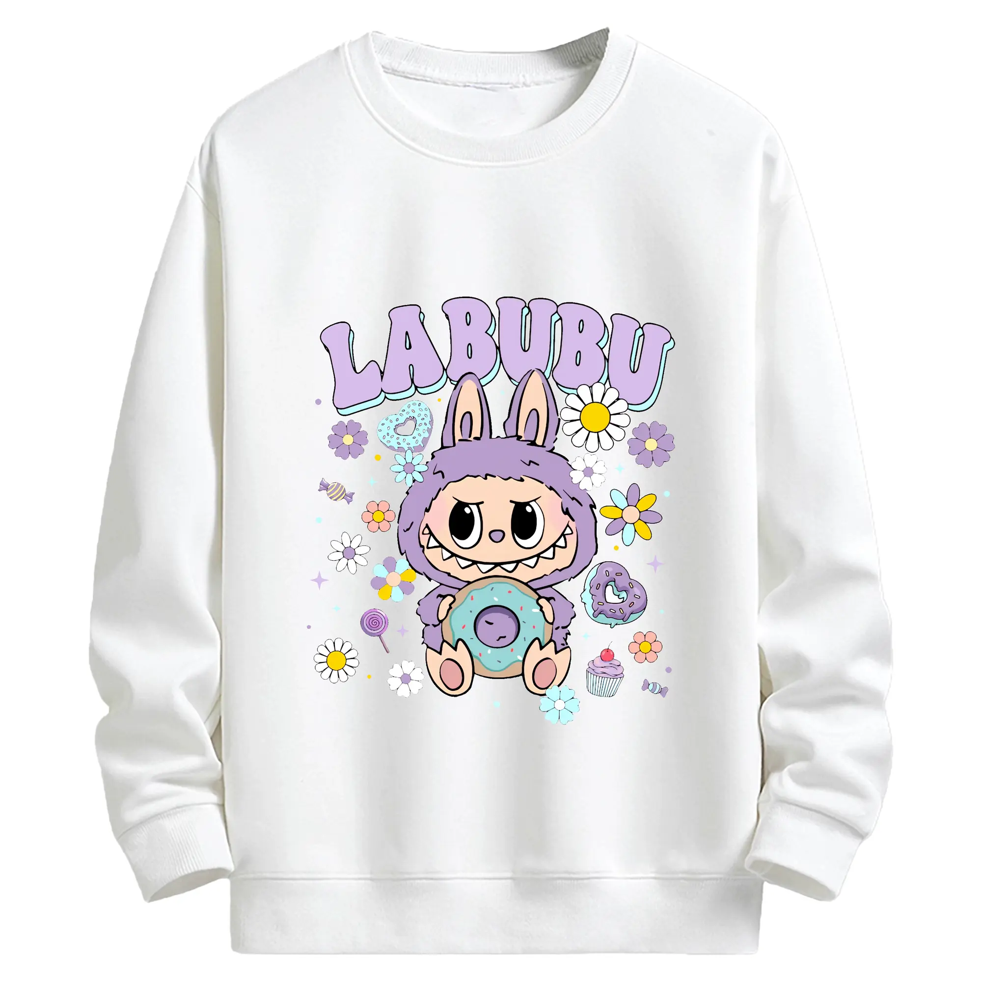 ラブブ グッズ ラブブ - キッズ クルーネックスウェットシャツ ・ フロントプリント ・ 綿80％ ポリエステル20％ ・ 快適 通学 スポーツ 日常使い お散歩用