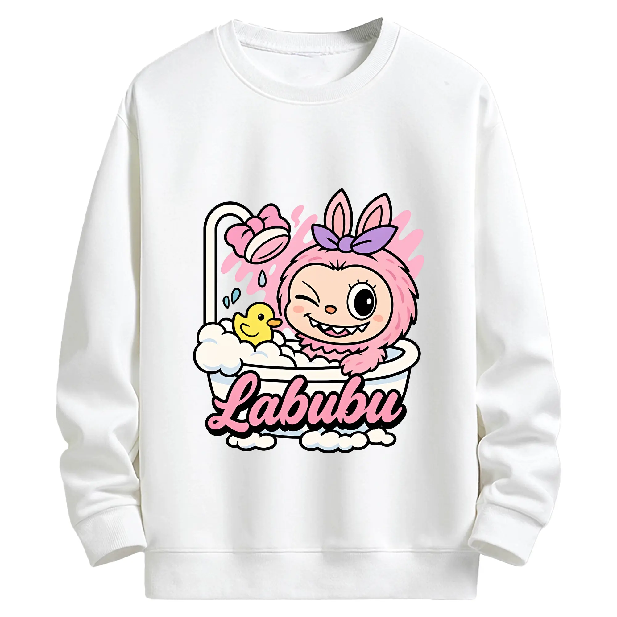 ラブブ グッズ ラブブ - キッズ クルーネックスウェットシャツ ・ フロントプリント ・ 綿80％ ポリエステル20％ ・ 快適 通学 スポーツ 日常使い お散歩用