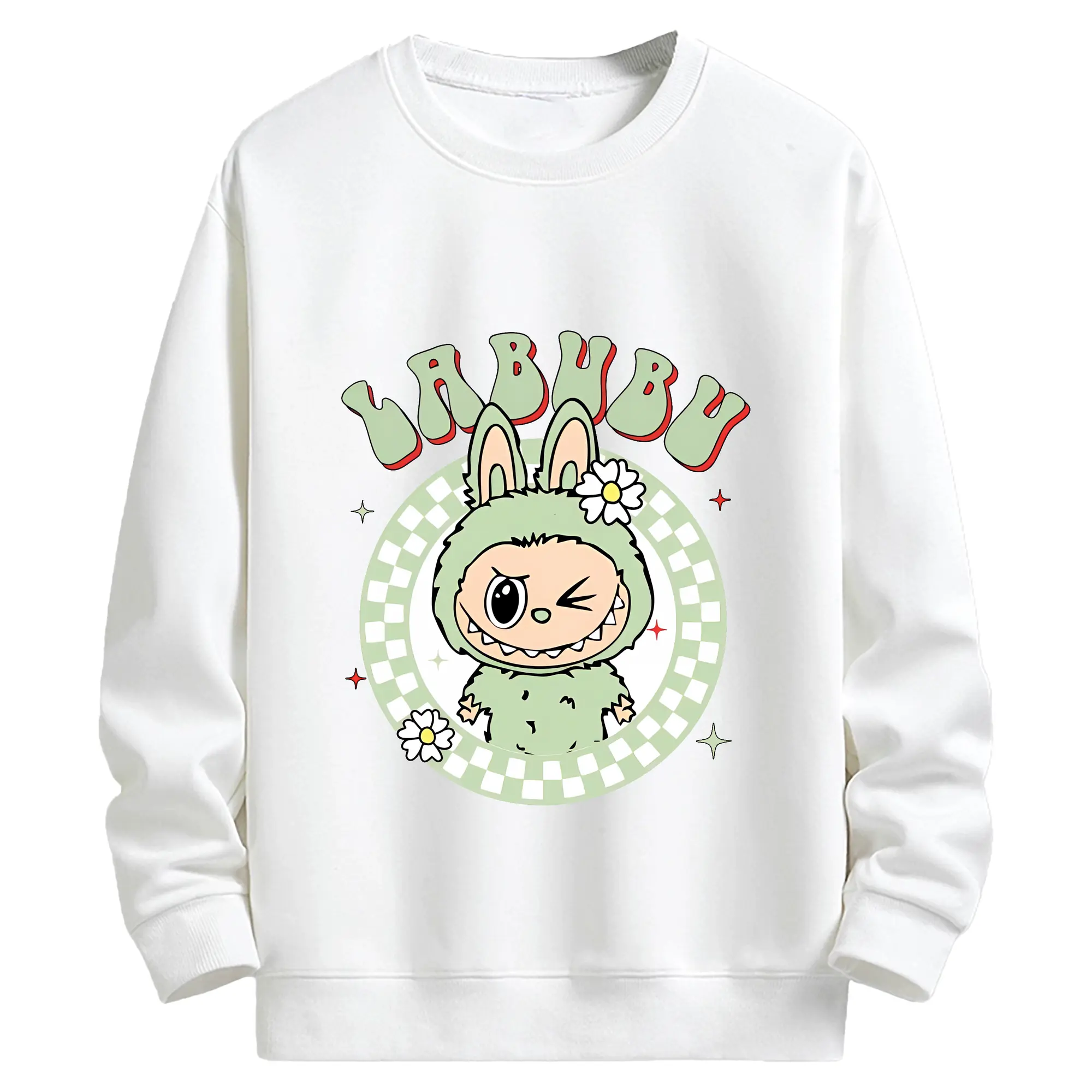 ラブブ グッズ ラブブ - キッズ クルーネックスウェットシャツ ・ フロントプリント ・ 綿80％ ポリエステル20％ ・ 快適 通学 スポーツ 日常使い お散歩用