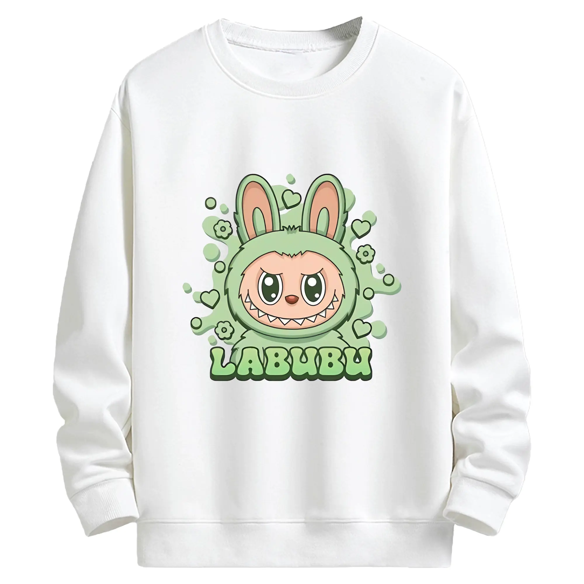 ラブブ グッズ ラブブ - キッズ クルーネックスウェットシャツ ・ フロントプリント ・ 綿80％ ポリエステル20％ ・ 快適 通学 スポーツ 日常使い お散歩用