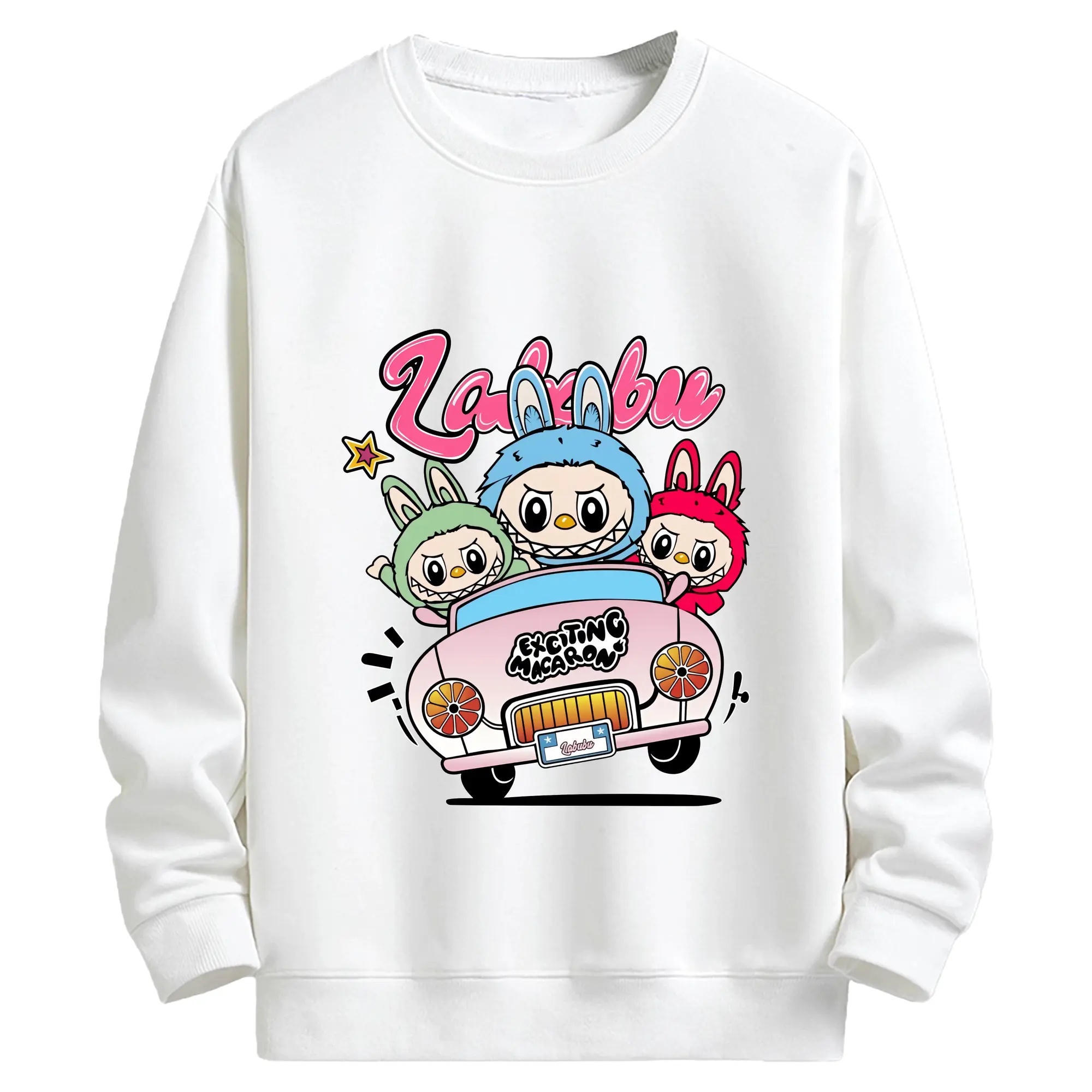 ラブブ グッズ ラブブ - キッズ クルーネックスウェットシャツ ・ フロントプリント ・ 綿80％ ポリエステル20％ ・ 快適 通学 スポーツ 日常使い お散歩用