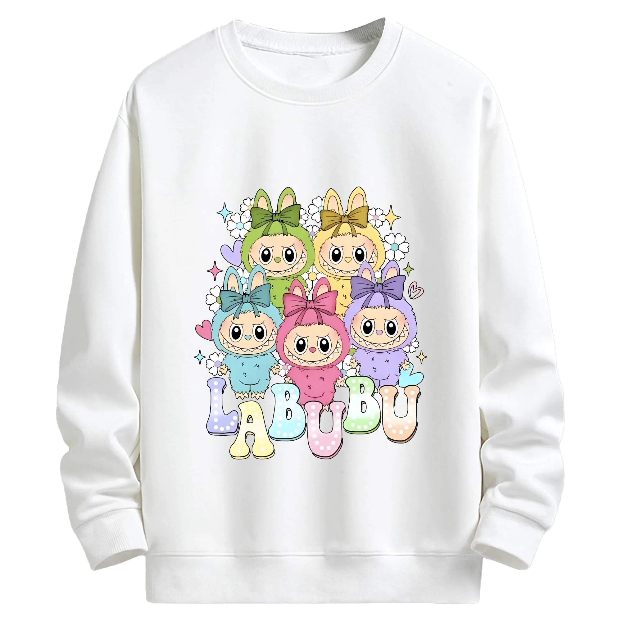 ラブブ グッズ ラブブ - キッズ クルーネックスウェットシャツ ・ フロントプリント ・ 綿80％ ポリエステル20％ ・ 快適 通学 スポーツ 日常使い お散歩用