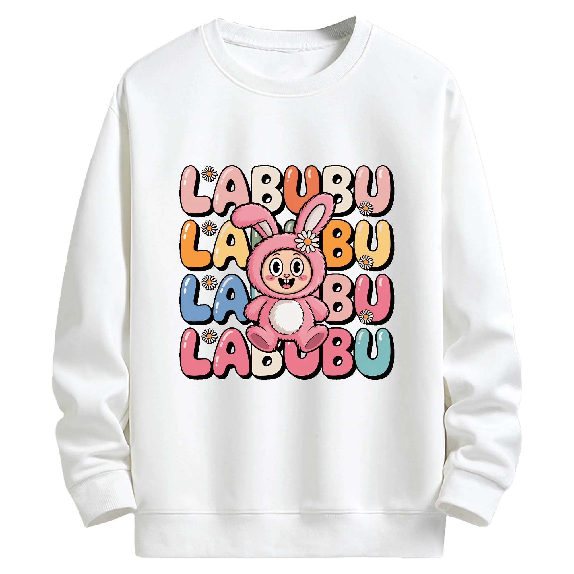 ラブブ グッズ ラブブ - キッズ クルーネックスウェットシャツ ・ フロントプリント ・ 綿80％ ポリエステル20％ ・ 快適 通学 スポーツ 日常使い お散歩用