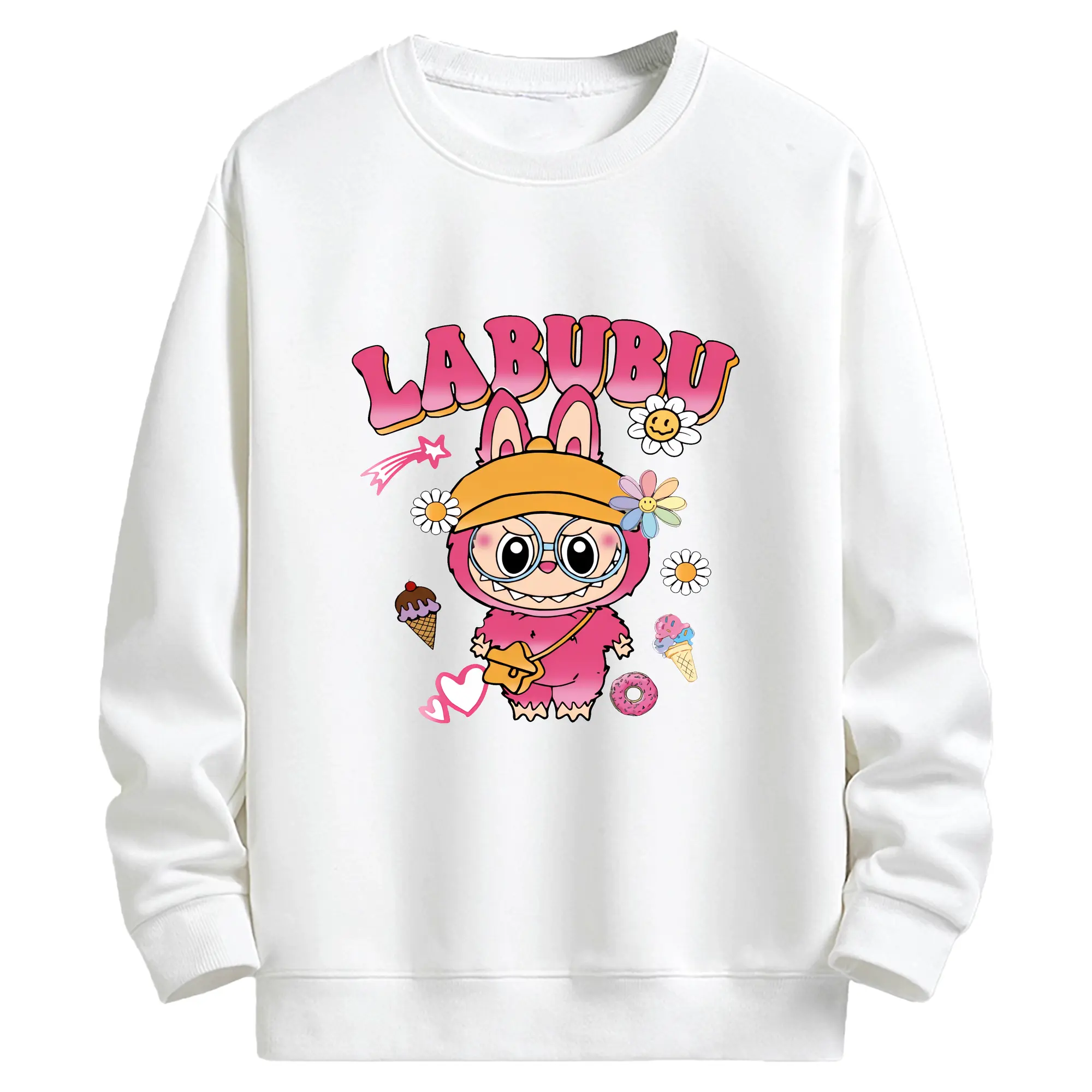 ラブブ グッズ ラブブ - キッズ クルーネックスウェットシャツ ・ フロントプリント ・ 綿80％ ポリエステル20％ ・ 快適 通学 スポーツ 日常使い お散歩用