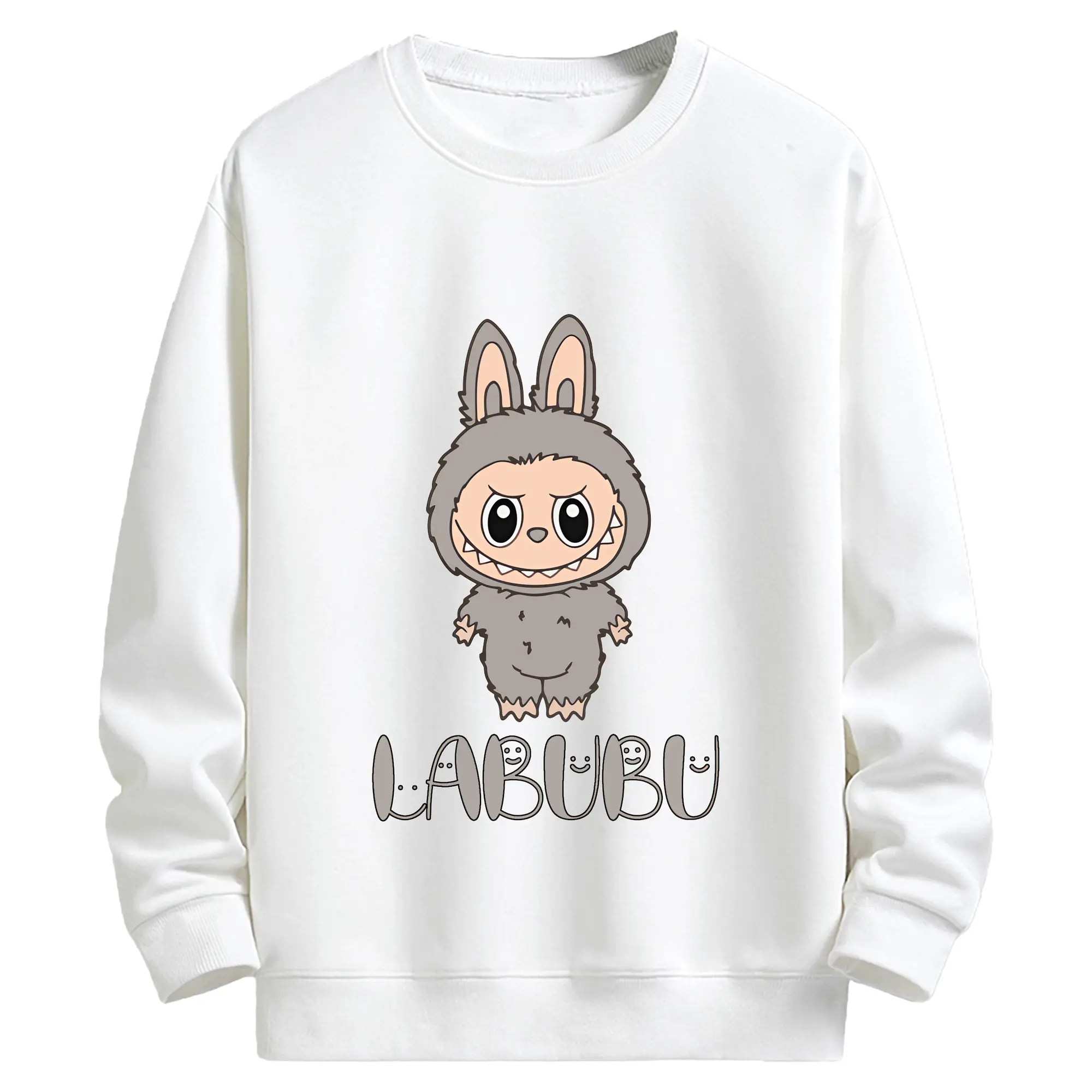 ラブブ グッズ ラブブ - キッズ クルーネックスウェットシャツ ・ フロントプリント ・ 綿80％ ポリエステル20％ ・ 快適 通学 スポーツ 日常使い お散歩用