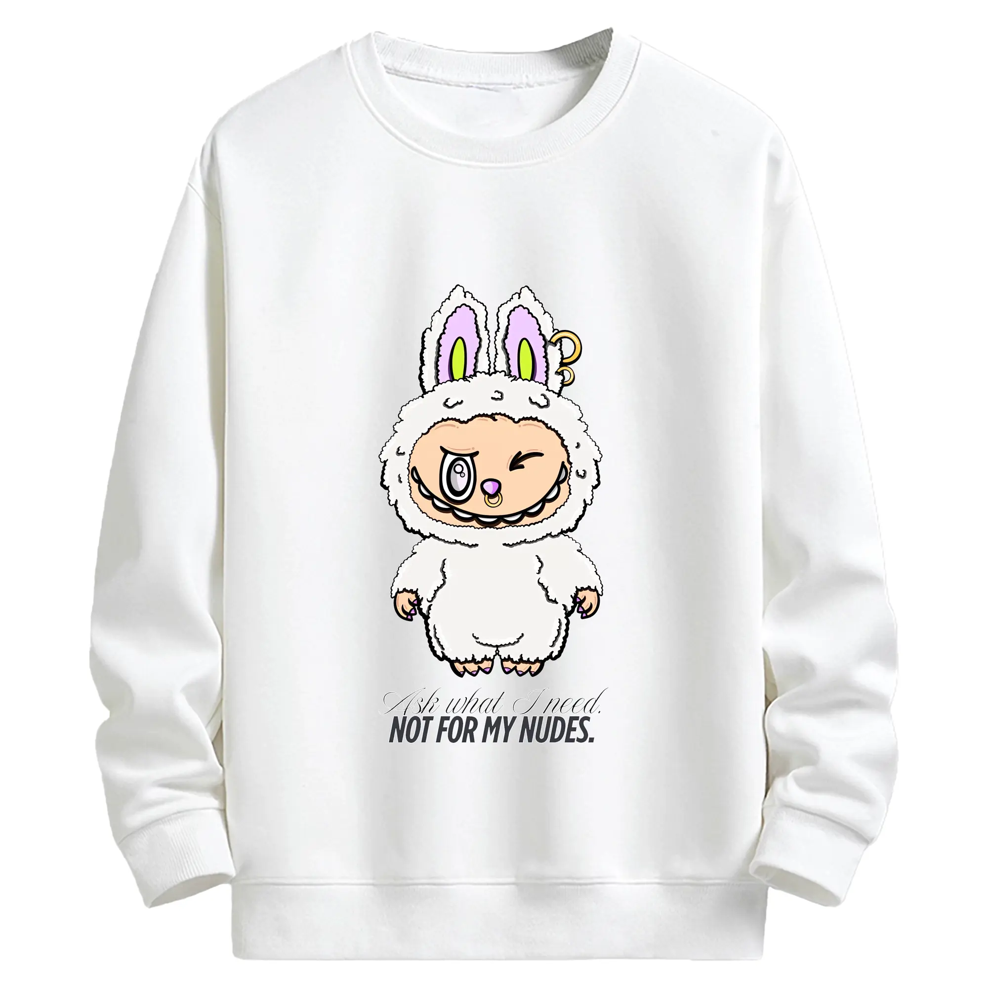 ラブブ グッズ ラブブ - キッズ クルーネックスウェットシャツ ・ フロントプリント ・ 綿80％ ポリエステル20％ ・ 快適 通学 スポーツ 日常使い お散歩用