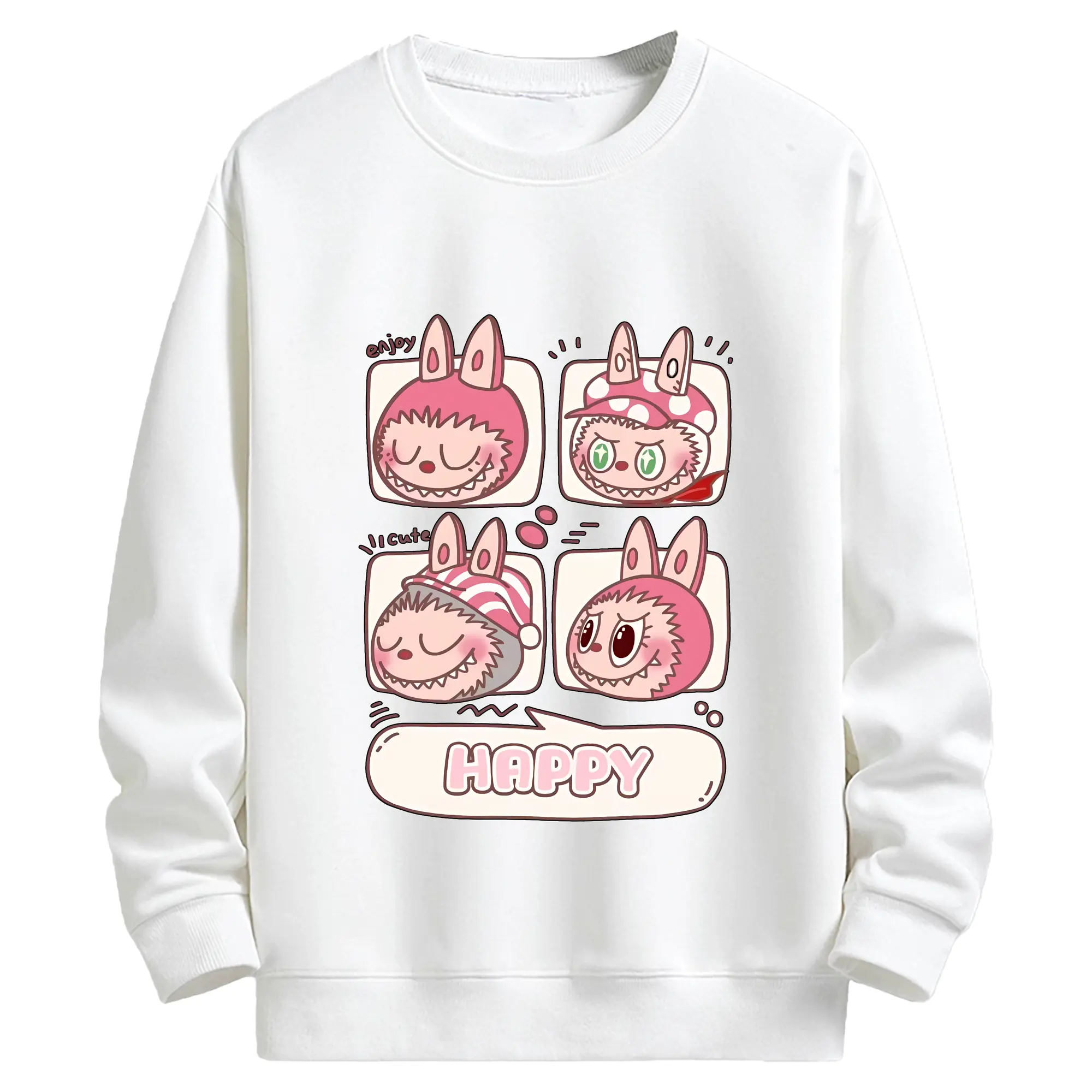 ラブブ グッズ ラブブ - キッズ クルーネックスウェットシャツ ・ フロントプリント ・ 綿80％ ポリエステル20％ ・ 快適 通学 スポーツ 日常使い お散歩用