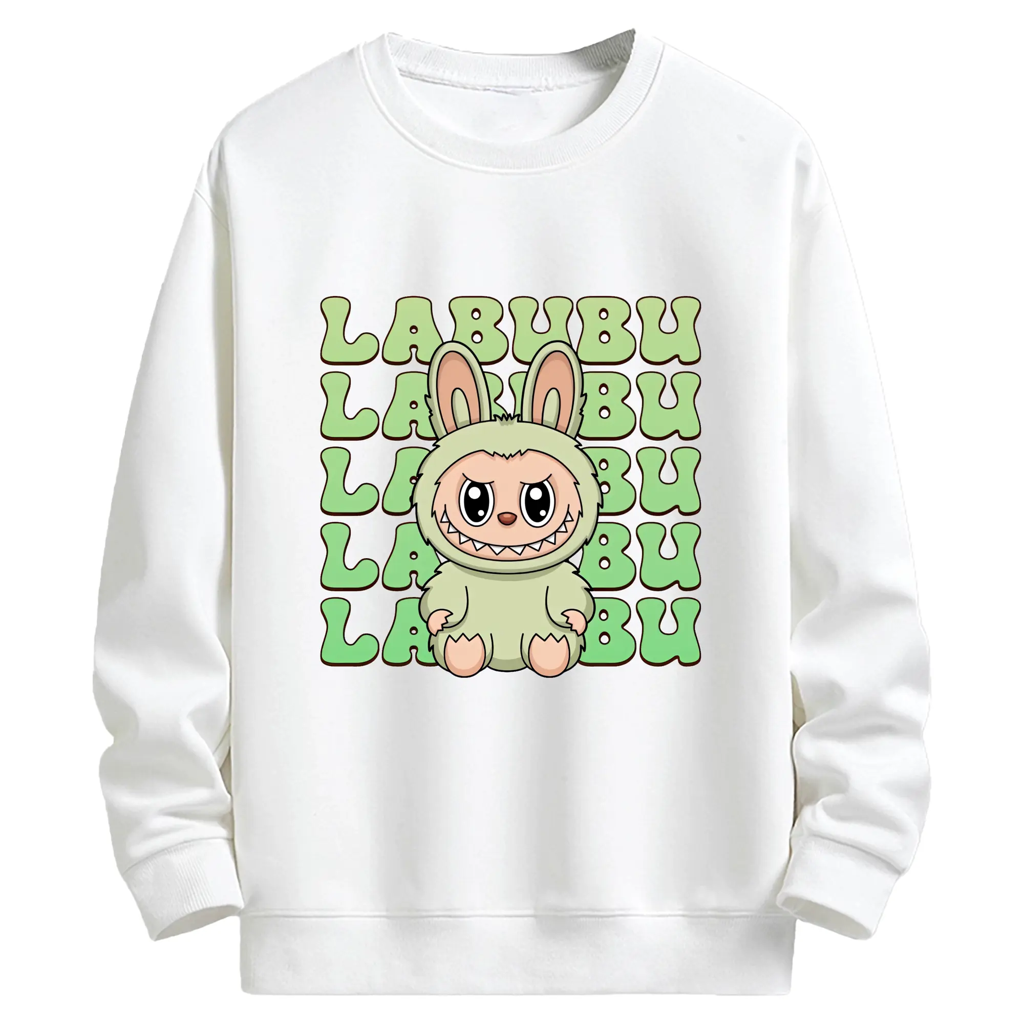 ラブブ グッズ ラブブ - キッズ クルーネックスウェットシャツ ・ フロントプリント ・ 綿80％ ポリエステル20％ ・ 快適 通学 スポーツ 日常使い お散歩用