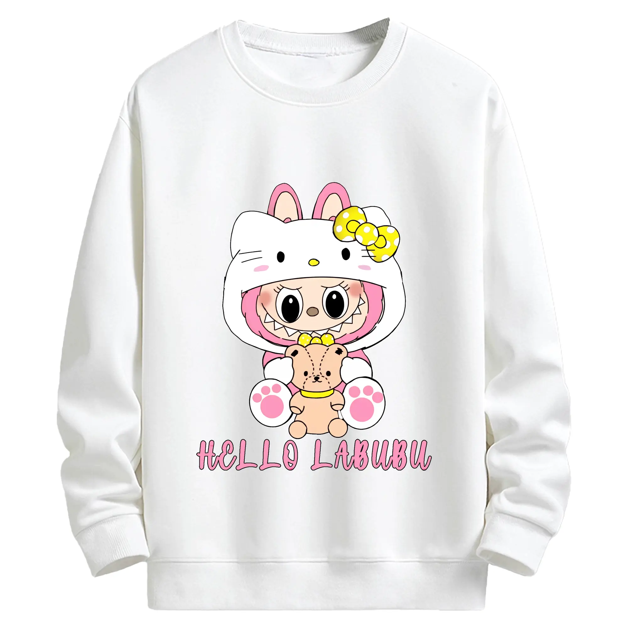 ラブブ グッズ ラブブ - キッズ クルーネックスウェットシャツ ・ フロントプリント ・ 綿80％ ポリエステル20％ ・ 快適 通学 スポーツ 日常使い お散歩用