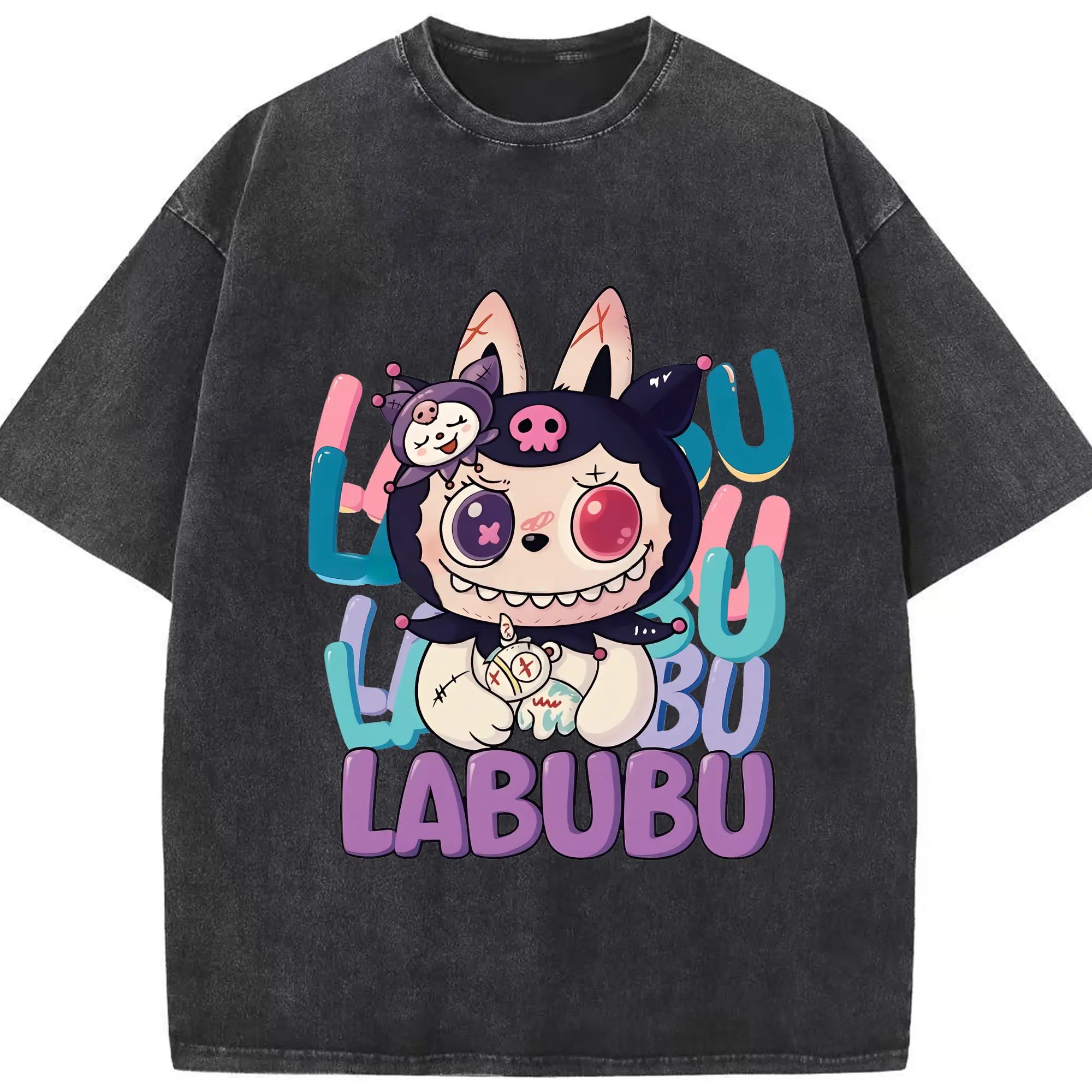 ラブブ グッズ ラブブ - 綿100％ ヴィンテージ風 半袖Tシャツ ・ フロントプリント ・ 柔らか肌触り ・ 通気性 快適 ・ スポーツ カジュアル 外出用