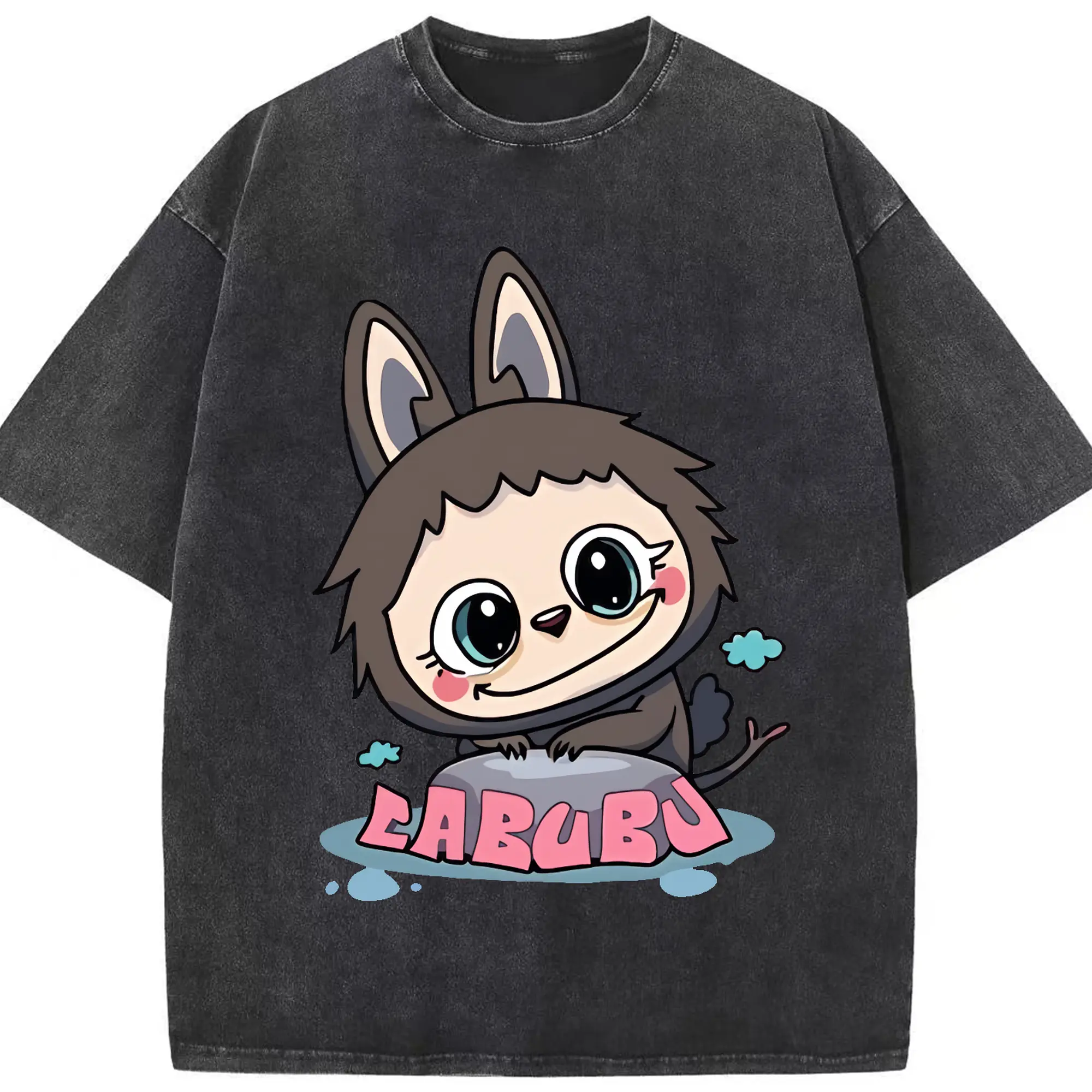 ラブブ グッズ ラブブ - 綿100％ ヴィンテージ風 半袖Tシャツ ・ フロントプリント ・ 柔らか肌触り ・ 通気性 快適 ・ スポーツ カジュアル 外出用