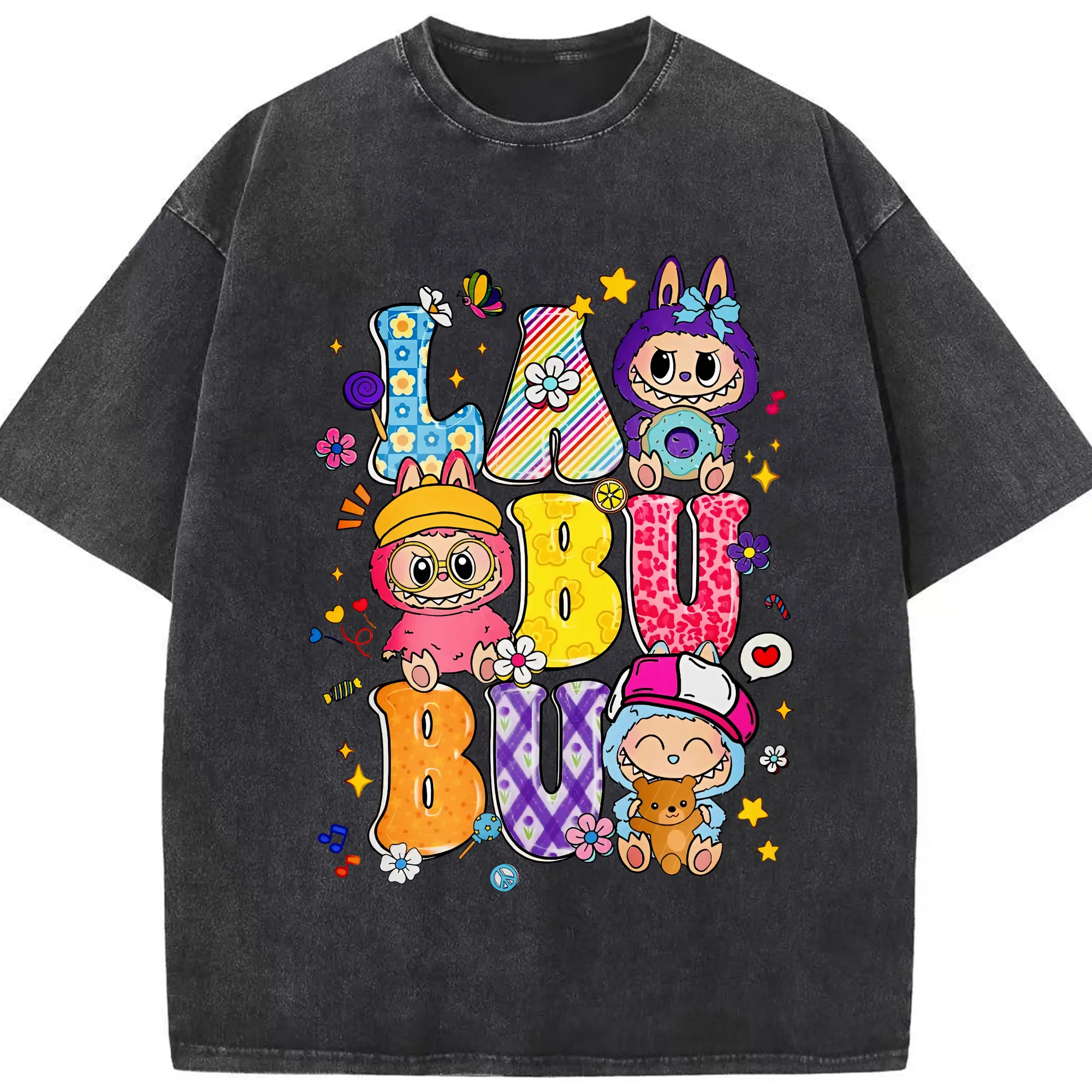 ラブブ グッズ ラブブ - 綿100％ ヴィンテージ風 半袖Tシャツ ・ フロントプリント ・ 柔らか肌触り ・ 通気性 快適 ・ スポーツ カジュアル 外出用