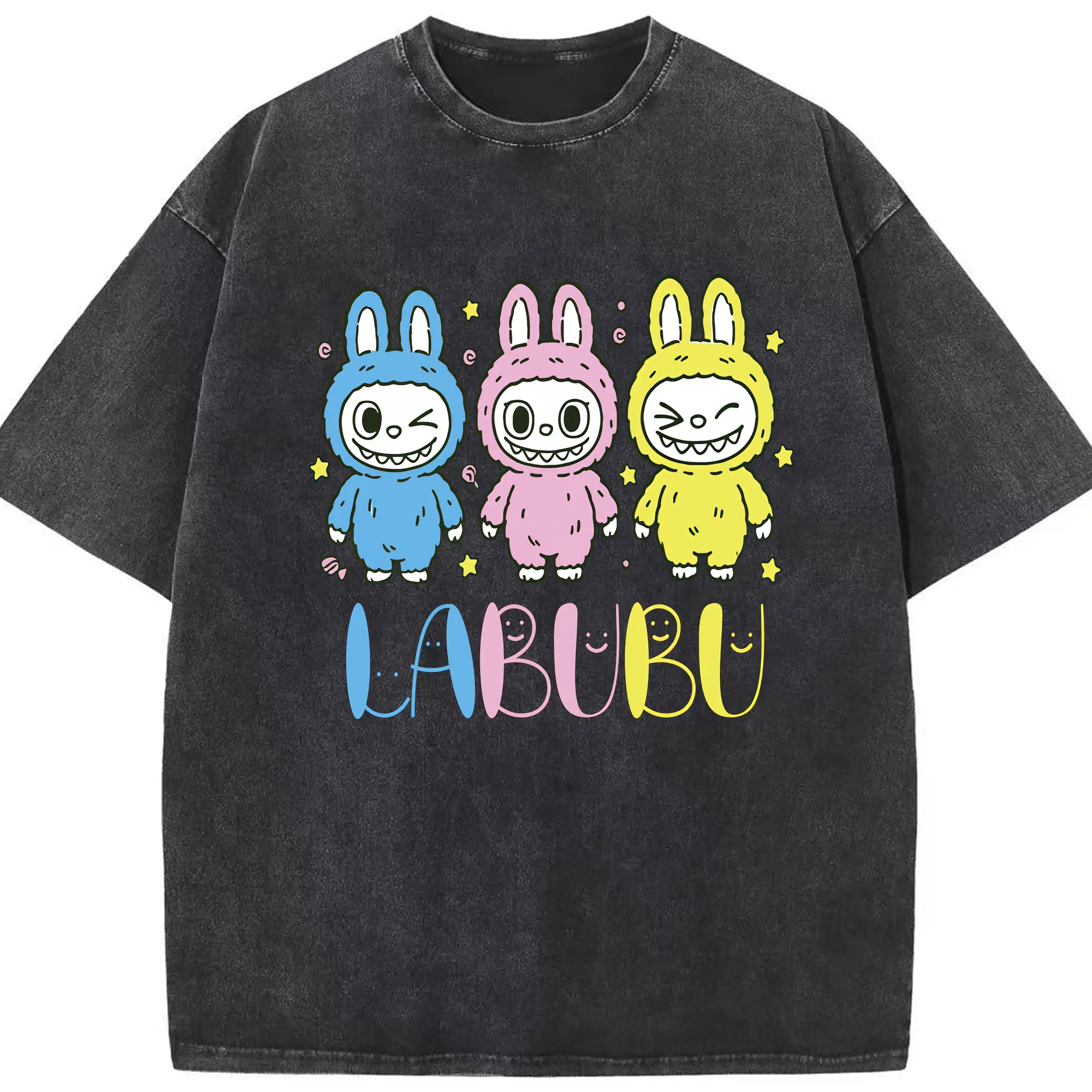 ラブブ グッズ ラブブ - 綿100％ ヴィンテージ風 半袖Tシャツ ・ フロントプリント ・ 柔らか肌触り ・ 通気性 快適 ・ スポーツ カジュアル 外出用