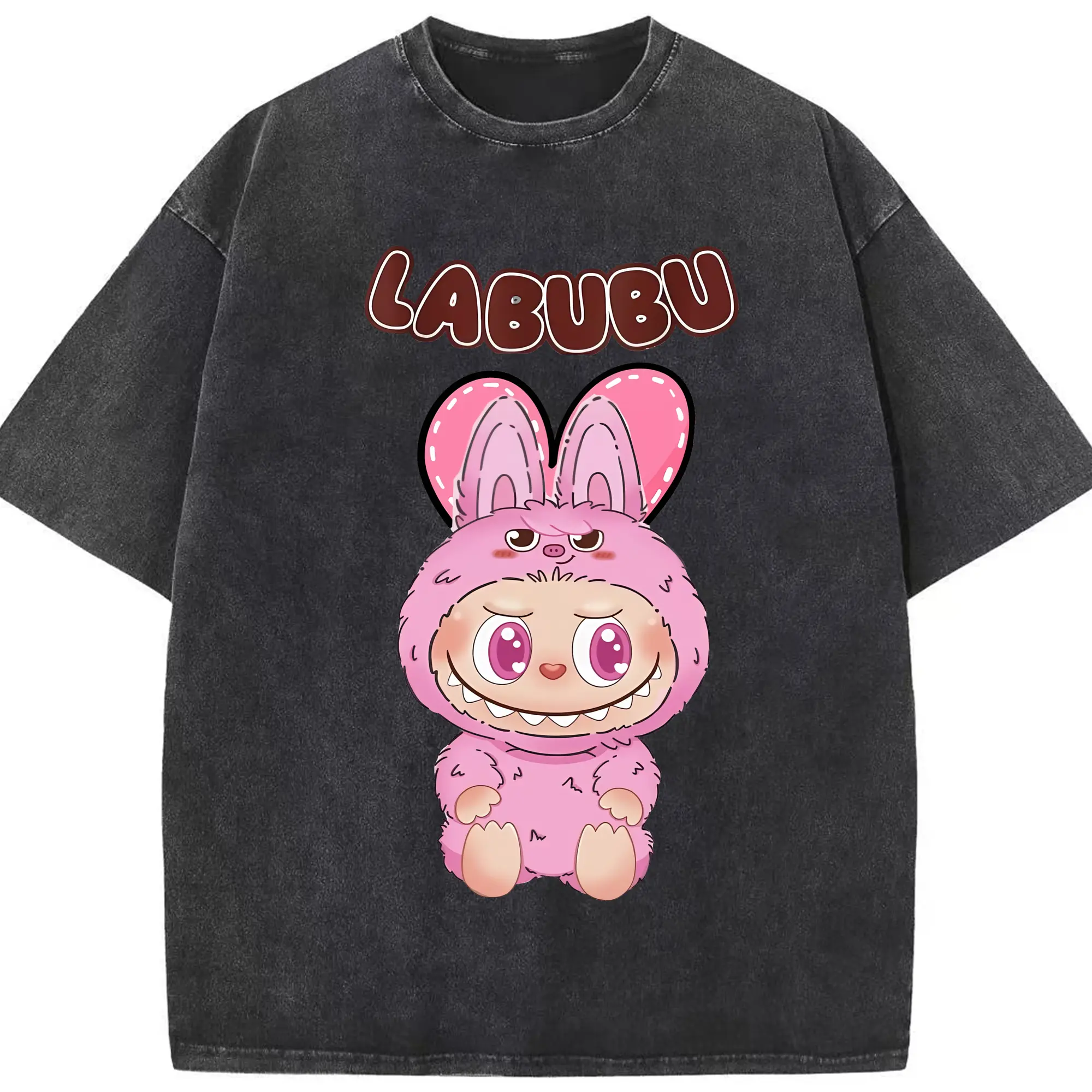 ラブブ グッズ ラブブ - 綿100％ ヴィンテージ風 半袖Tシャツ ・ フロントプリント ・ 柔らか肌触り ・ 通気性 快適 ・ スポーツ カジュアル 外出用