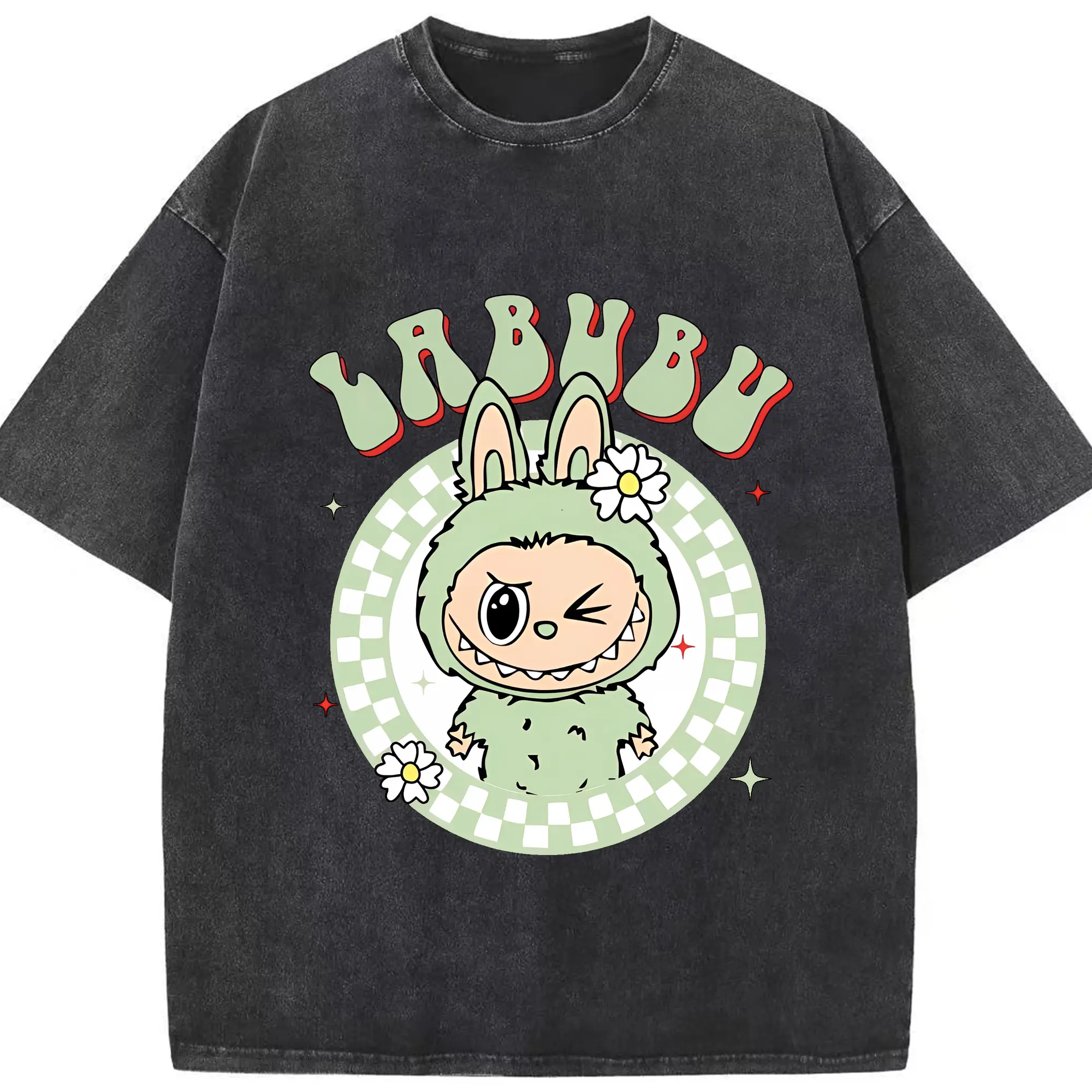 ラブブ グッズ ラブブ - 綿100％ ヴィンテージ風 半袖Tシャツ ・ フロントプリント ・ 柔らか肌触り ・ 通気性 快適 ・ スポーツ カジュアル 外出用