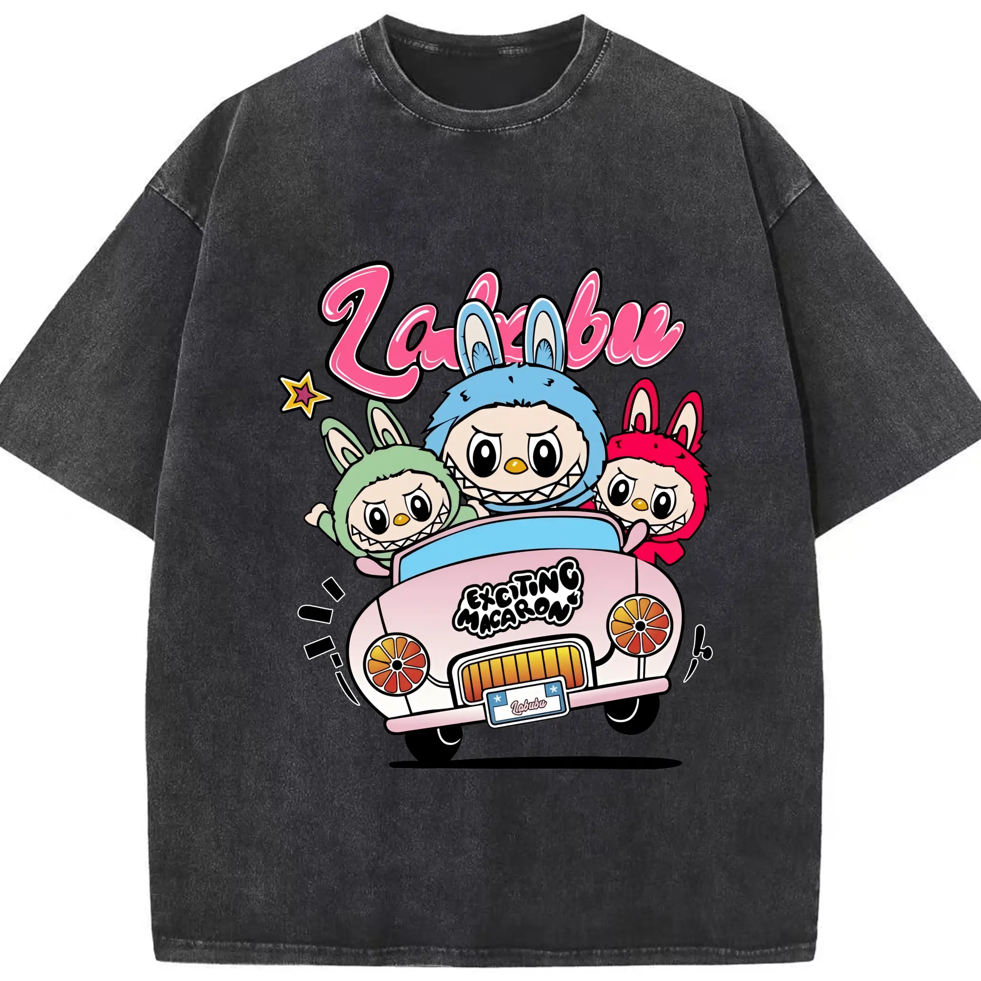 ラブブ グッズ ラブブ - 綿100％ ヴィンテージ風 半袖Tシャツ ・ フロントプリント ・ 柔らか肌触り ・ 通気性 快適 ・ スポーツ カジュアル 外出用