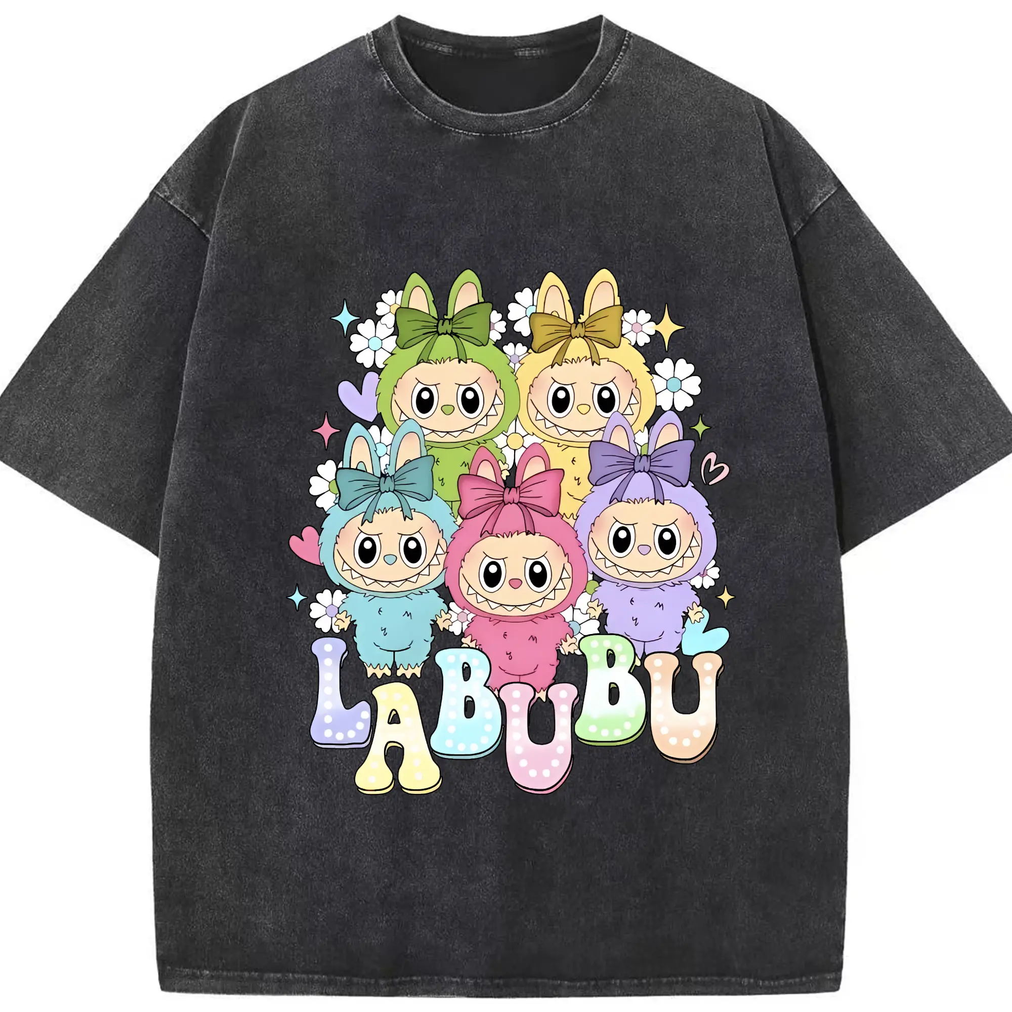 ラブブ グッズ ラブブ - 綿100％ ヴィンテージ風 半袖Tシャツ ・ フロントプリント ・ 柔らか肌触り ・ 通気性 快適 ・ スポーツ カジュアル 外出用