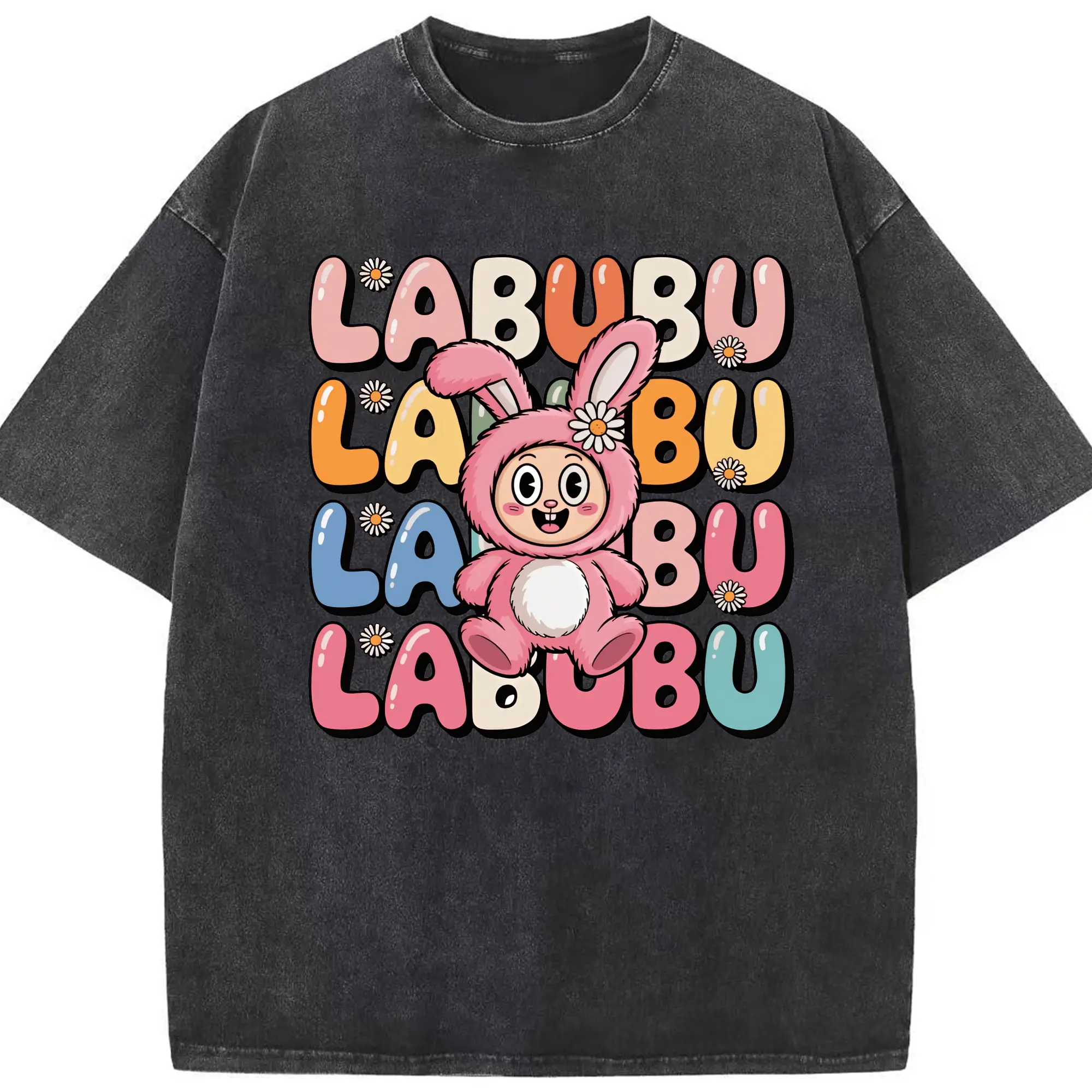 ラブブ グッズ ラブブ - 綿100％ ヴィンテージ風 半袖Tシャツ ・ フロントプリント ・ 柔らか肌触り ・ 通気性 快適 ・ スポーツ カジュアル 外出用