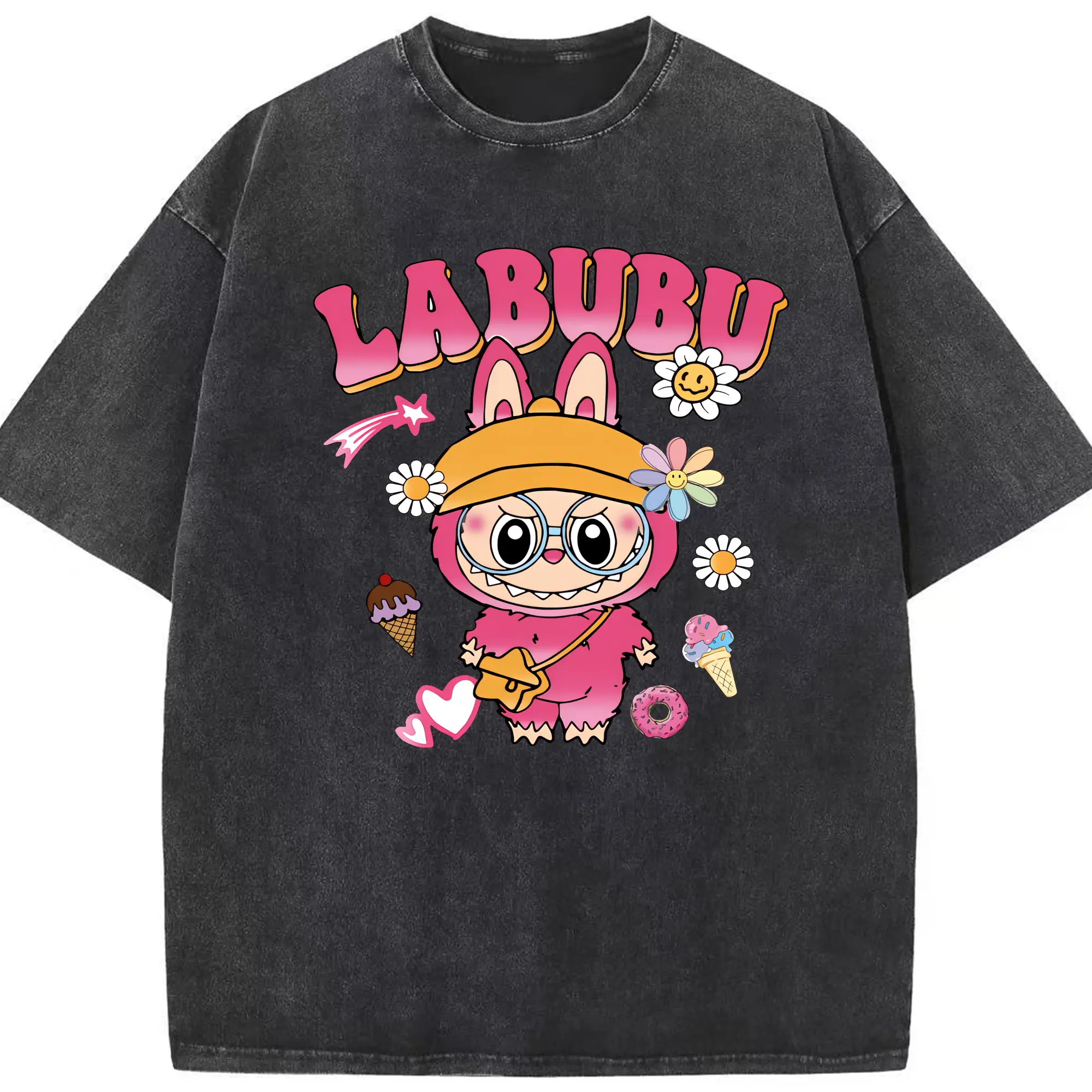 ラブブ グッズ ラブブ - 綿100％ ヴィンテージ風 半袖Tシャツ ・ フロントプリント ・ 柔らか肌触り ・ 通気性 快適 ・ スポーツ カジュアル 外出用