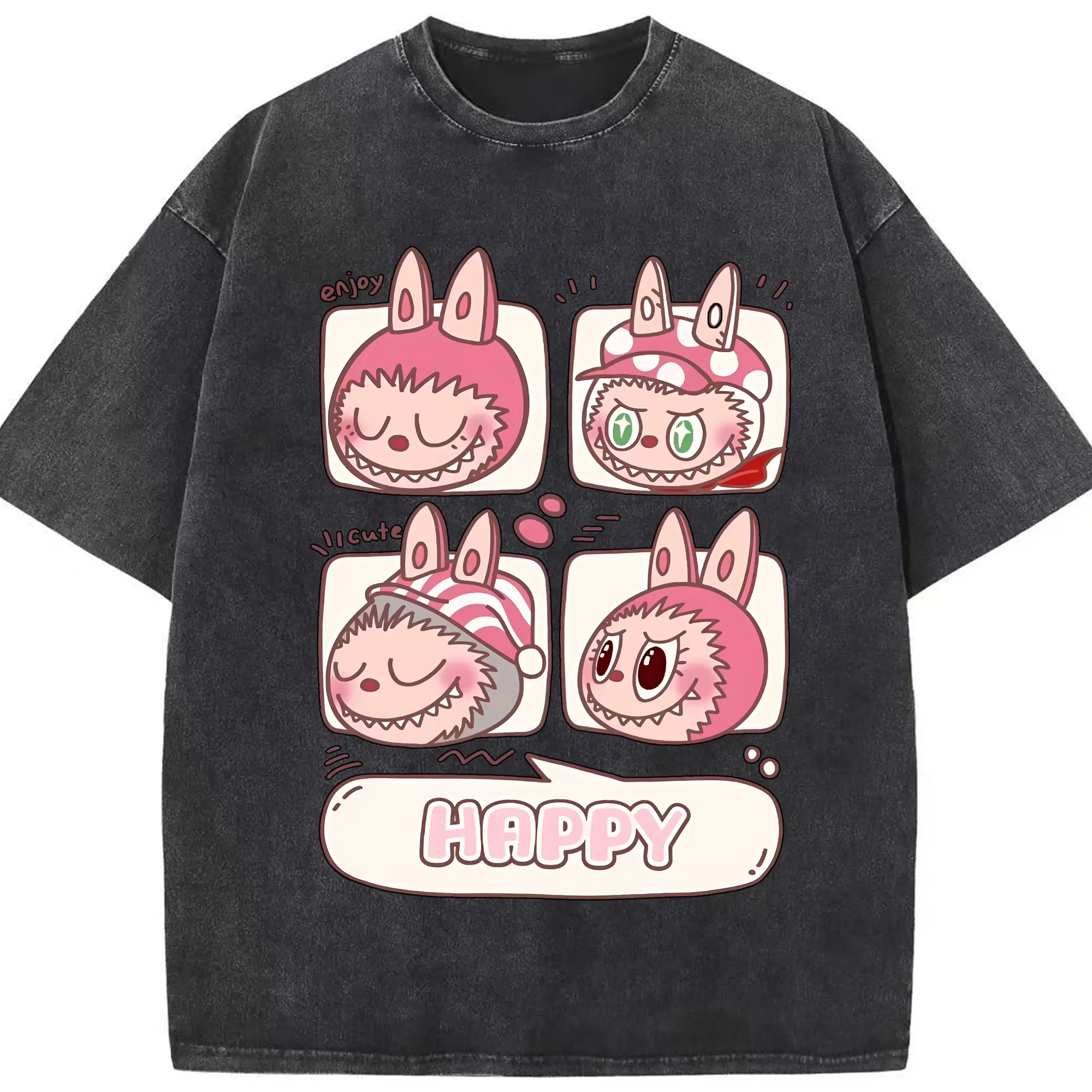 ラブブ グッズ ラブブ - 綿100％ ヴィンテージ風 半袖Tシャツ ・ フロントプリント ・ 柔らか肌触り ・ 通気性 快適 ・ スポーツ カジュアル 外出用