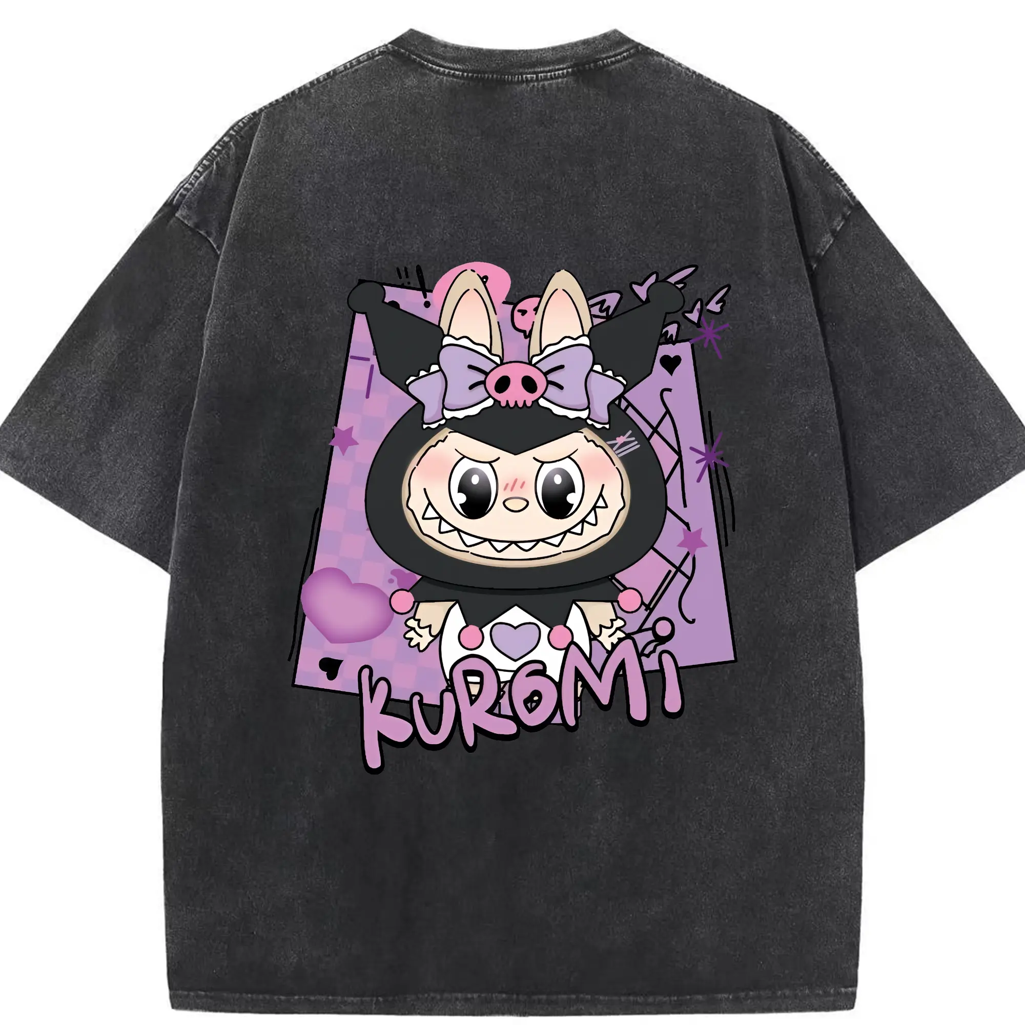 ラブブ グッズ ラブブ - 綿100％ ヴィンテージ風 半袖Tシャツ ・ 背面プリント ・ 柔らか肌触り ・ 通気性 快適 ・ スポーツ カジュアル 外出用