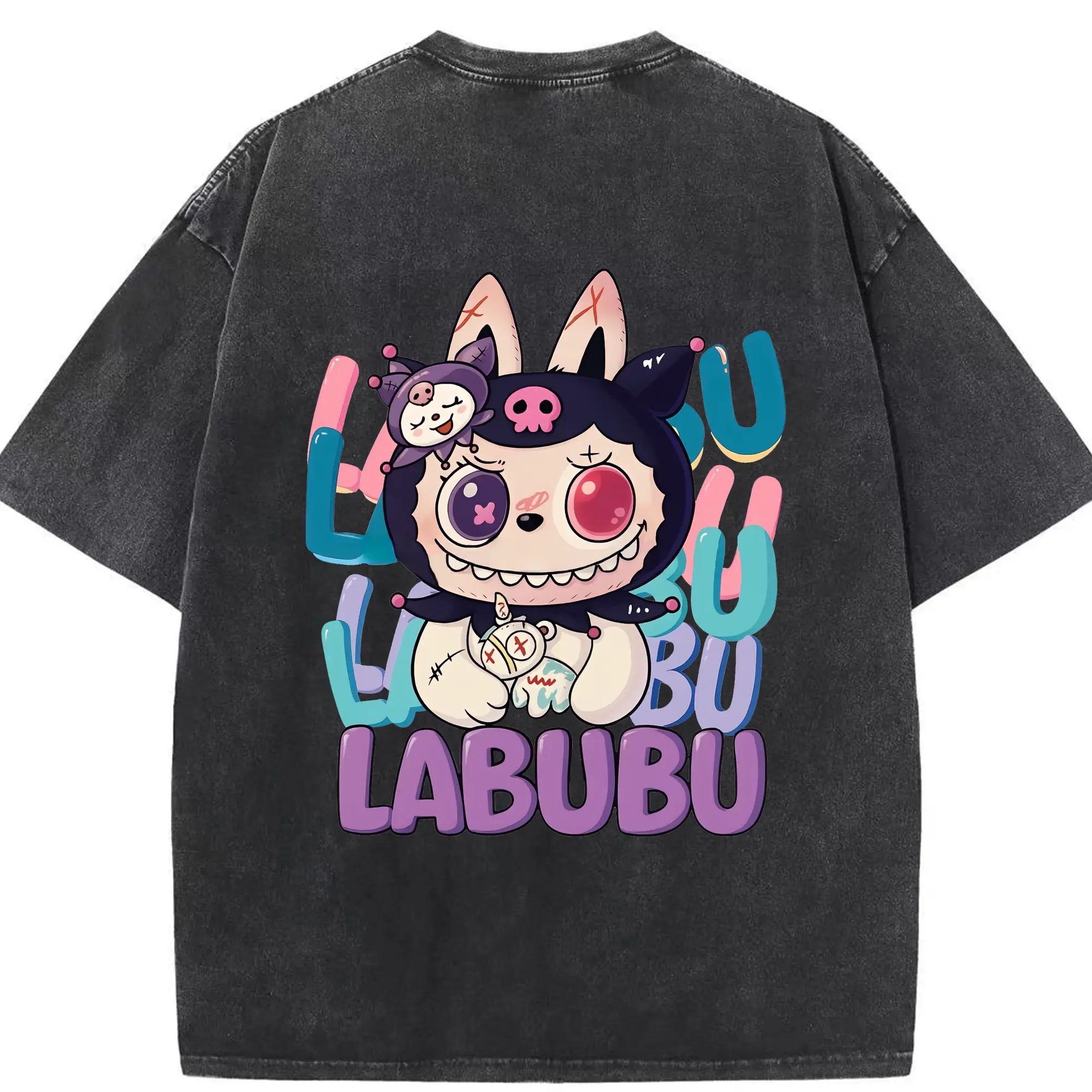 ラブブ グッズ ラブブ - 綿100％ ヴィンテージ風 半袖Tシャツ ・ 背面プリント ・ 柔らか肌触り ・ 通気性 快適 ・ スポーツ カジュアル 外出用