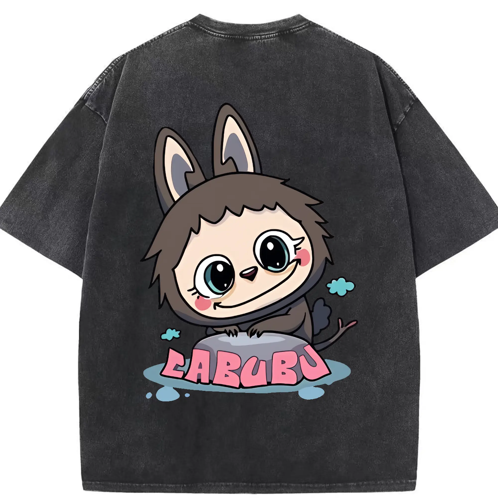 ラブブ グッズ ラブブ - 綿100％ ヴィンテージ風 半袖Tシャツ ・ 背面プリント ・ 柔らか肌触り ・ 通気性 快適 ・ スポーツ カジュアル 外出用