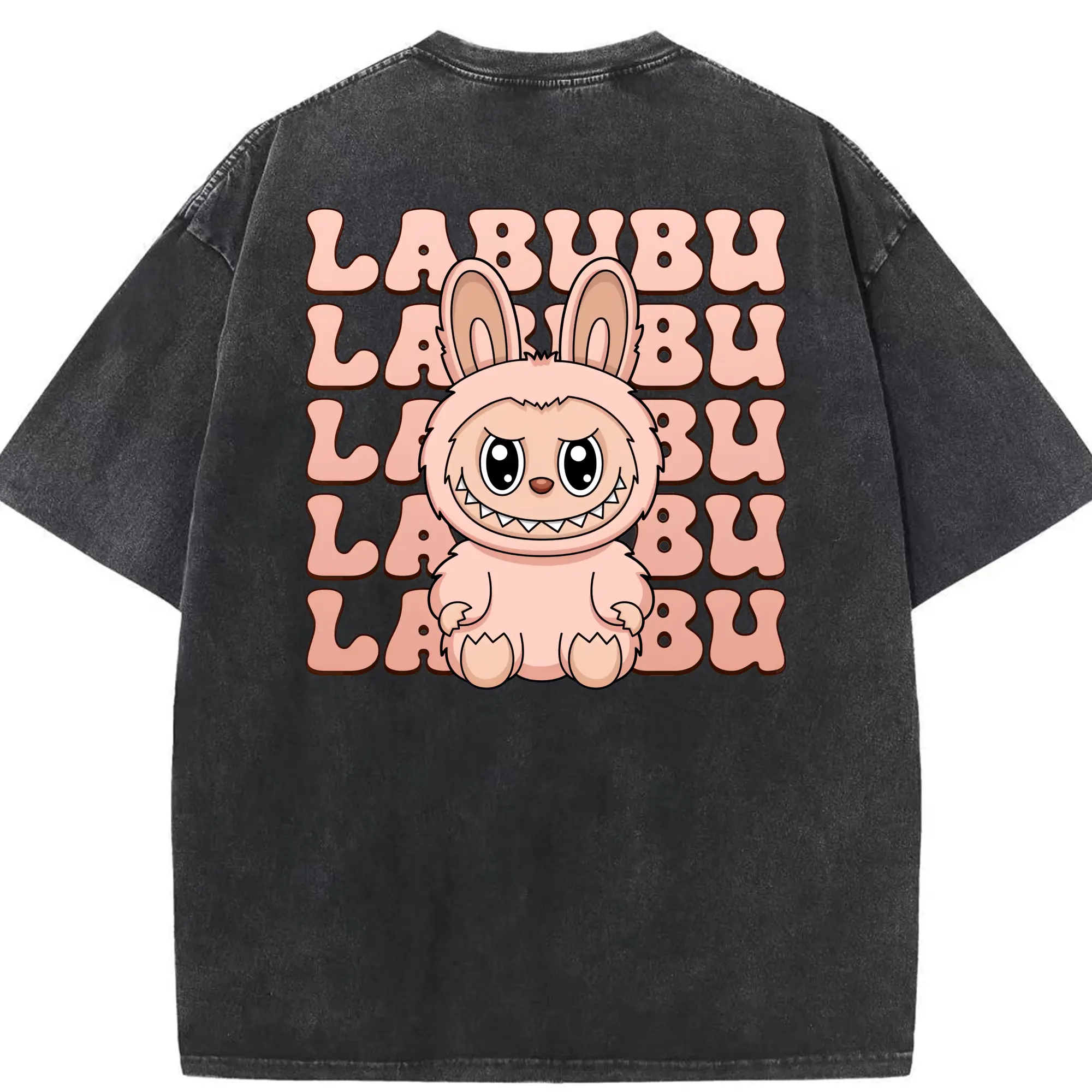 ラブブ グッズ ラブブ - 綿100％ ヴィンテージ風 半袖Tシャツ ・ 背面プリント ・ 柔らか肌触り ・ 通気性 快適 ・ スポーツ カジュアル 外出用