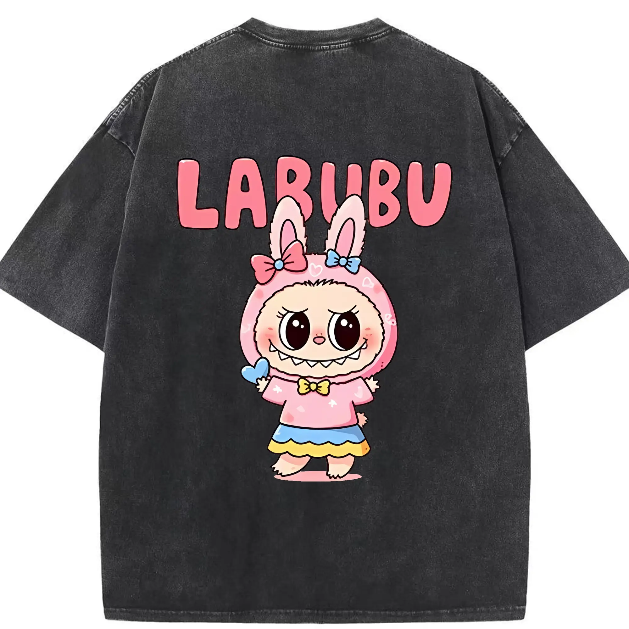 ラブブ グッズ ラブブ - 綿100％ ヴィンテージ風 半袖Tシャツ ・ 背面プリント ・ 柔らか肌触り ・ 通気性 快適 ・ スポーツ カジュアル 外出用