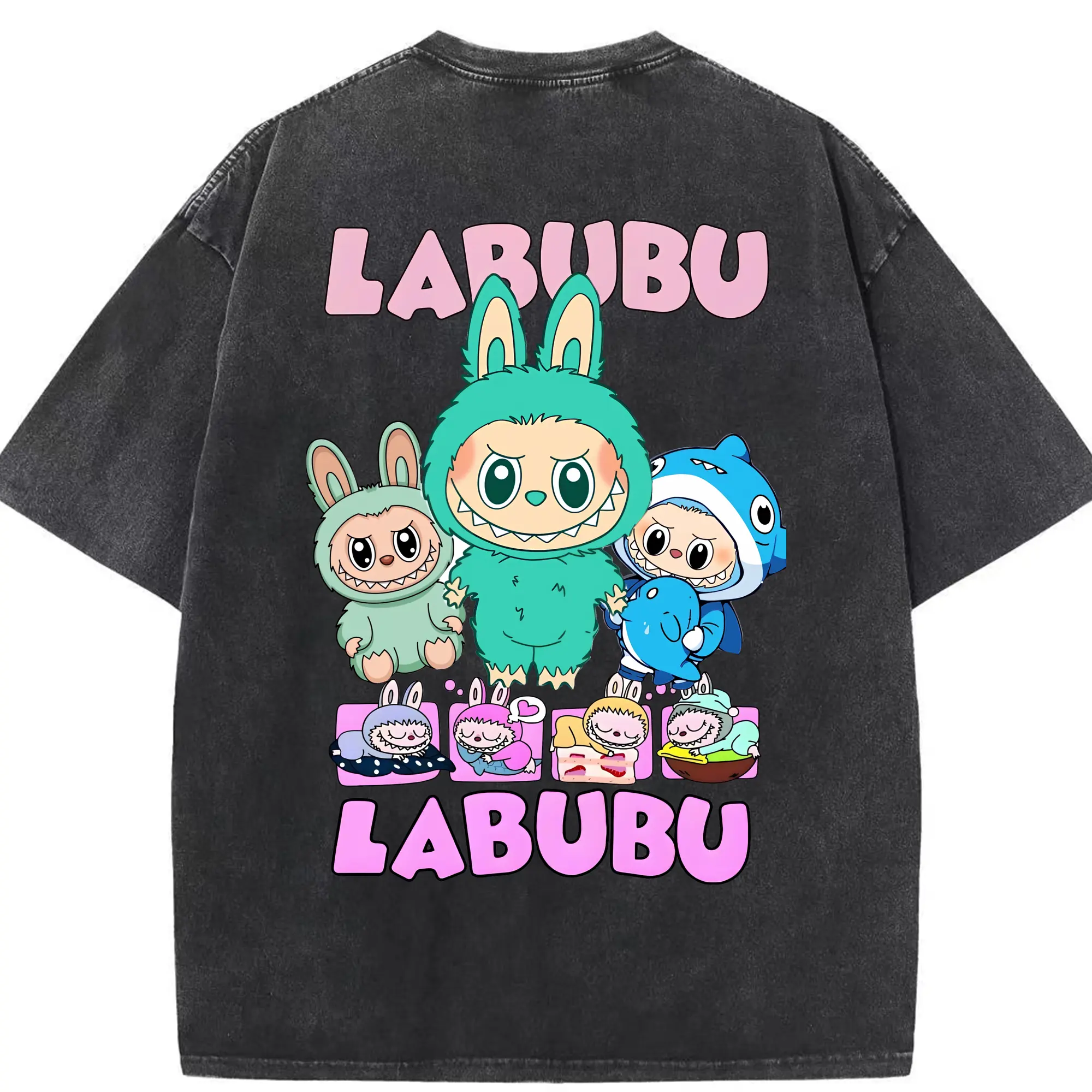 ラブブ グッズ ラブブ - 綿100％ ヴィンテージ風 半袖Tシャツ ・ 背面プリント ・ 柔らか肌触り ・ 通気性 快適 ・ スポーツ カジュアル 外出用